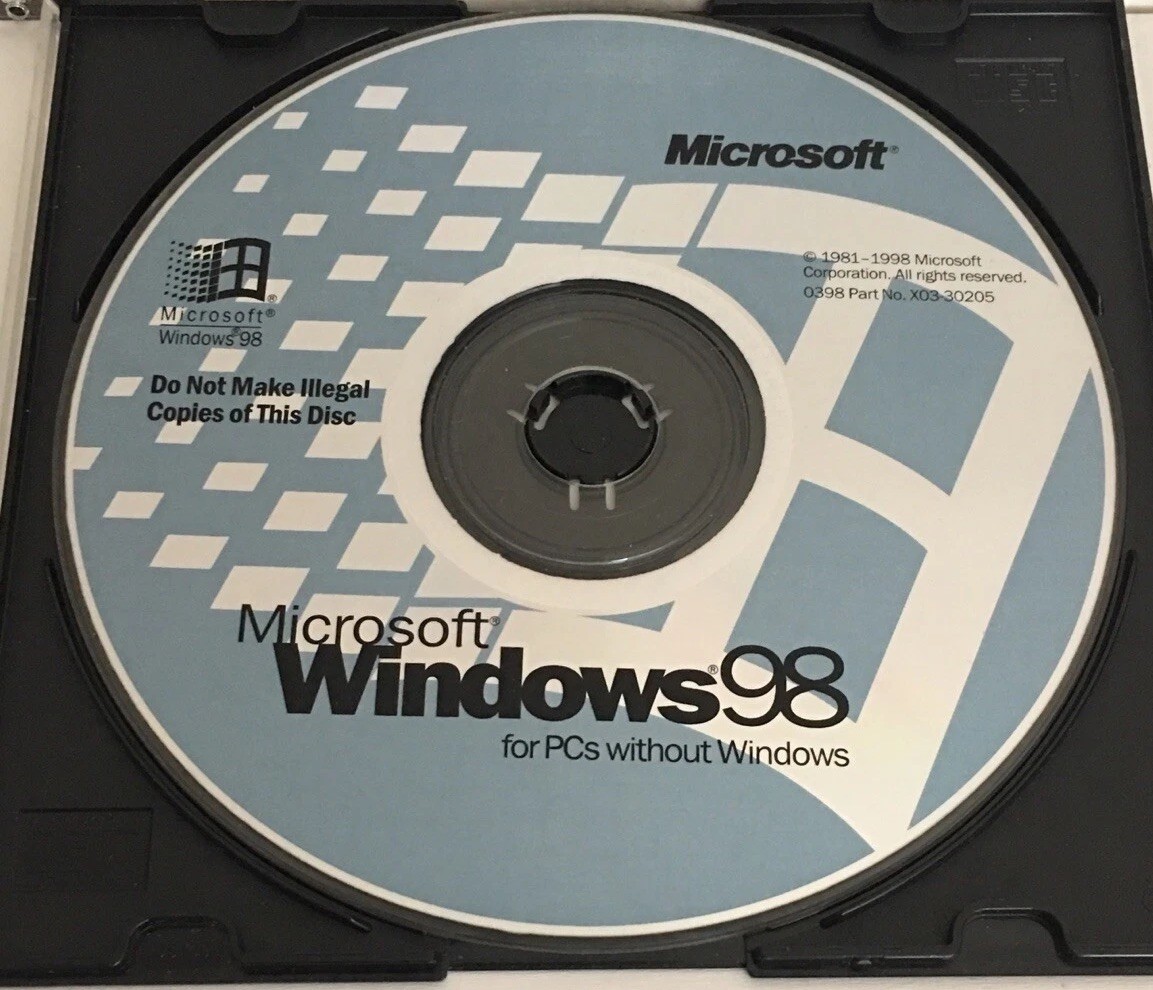 Microsoft Windows 98 for PC’s without Windows Product Code,