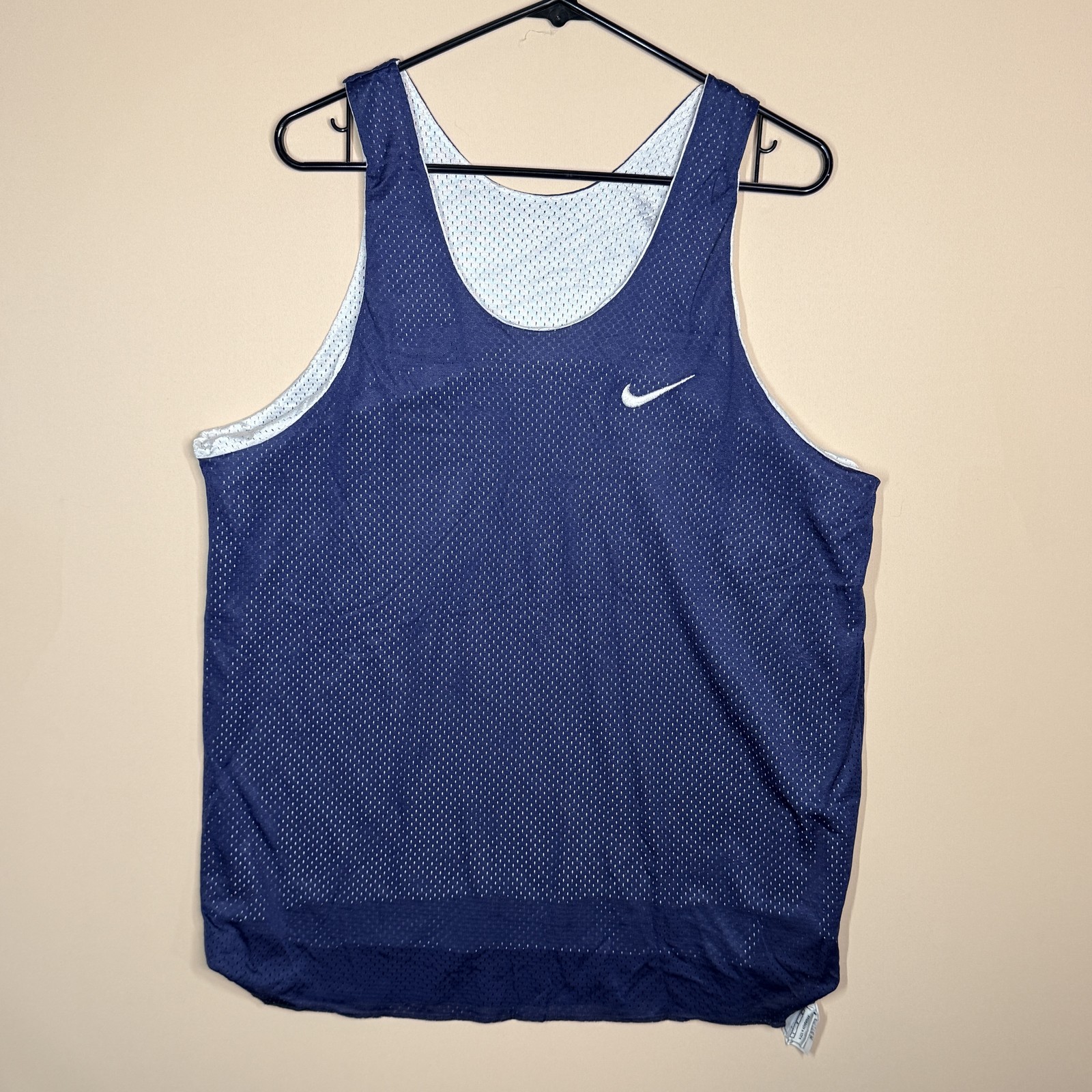 Vintage Nike 90s White Tag Orange Swoosh Mesh Basketball Jersey Blue Men’s Large
