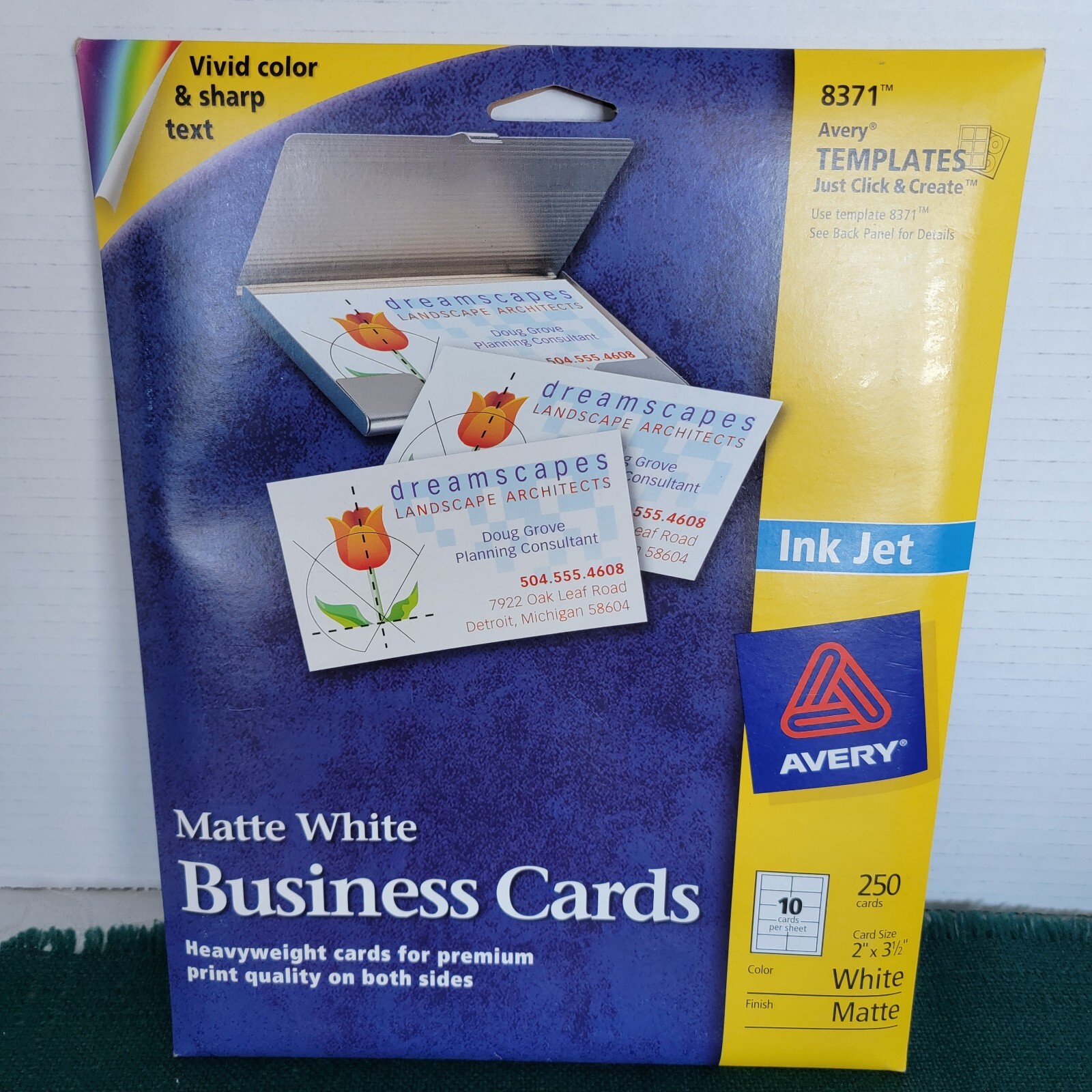 Avery 8371 Inkjet Business Cards 250 2” x 3 ½” Cards NEW Sealed Box Matte White
