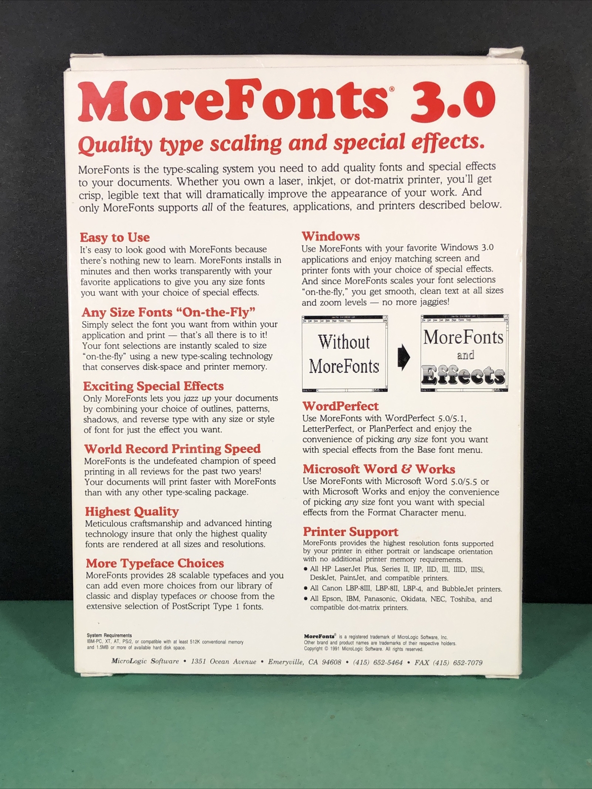 VTG Software | More Fonts | MicroLogic 1991 | Manual, 3.5″ & 5.25″ Disks W/ Box