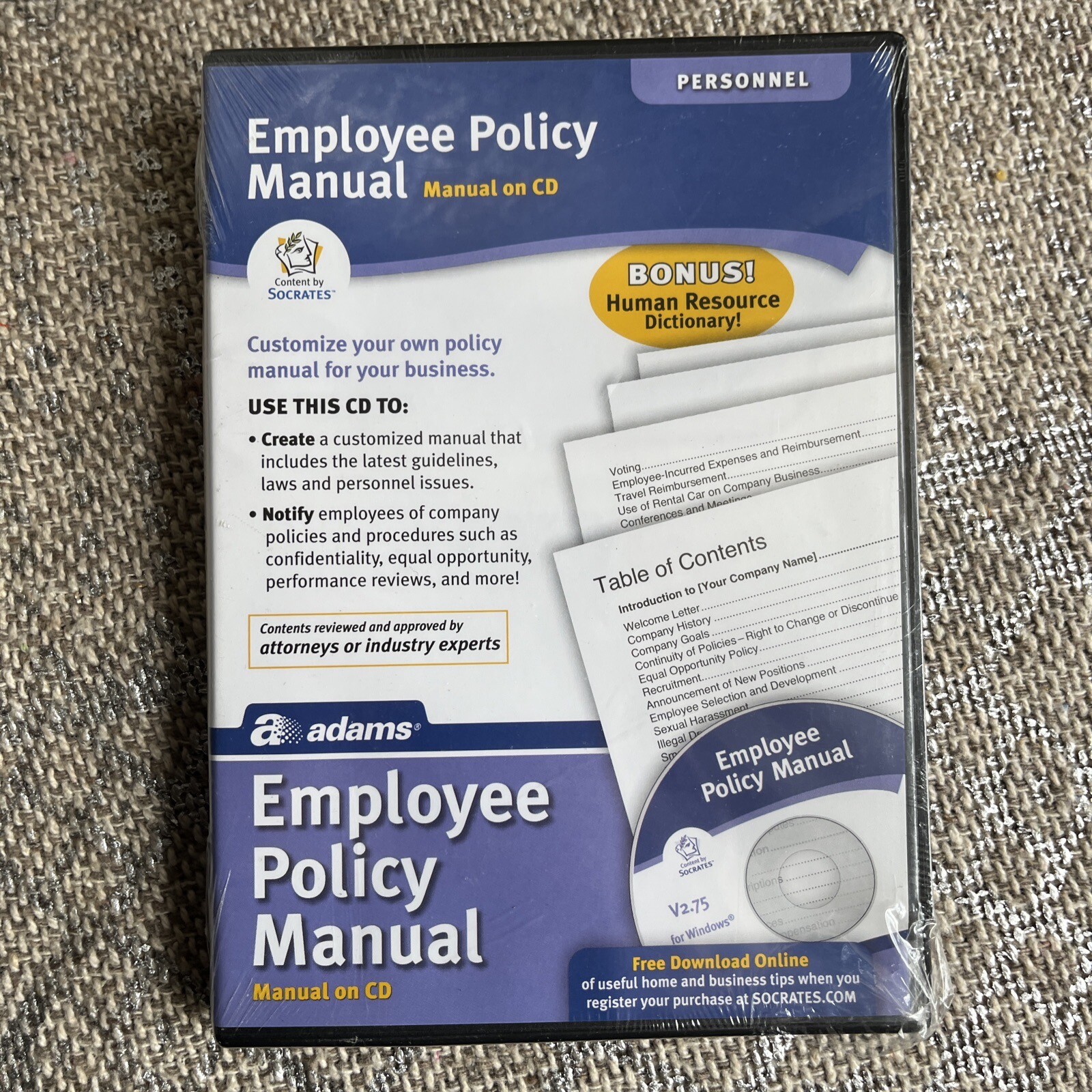 Adams Employee Policy Manual On CD Business Human Resource Dictionary Sealed