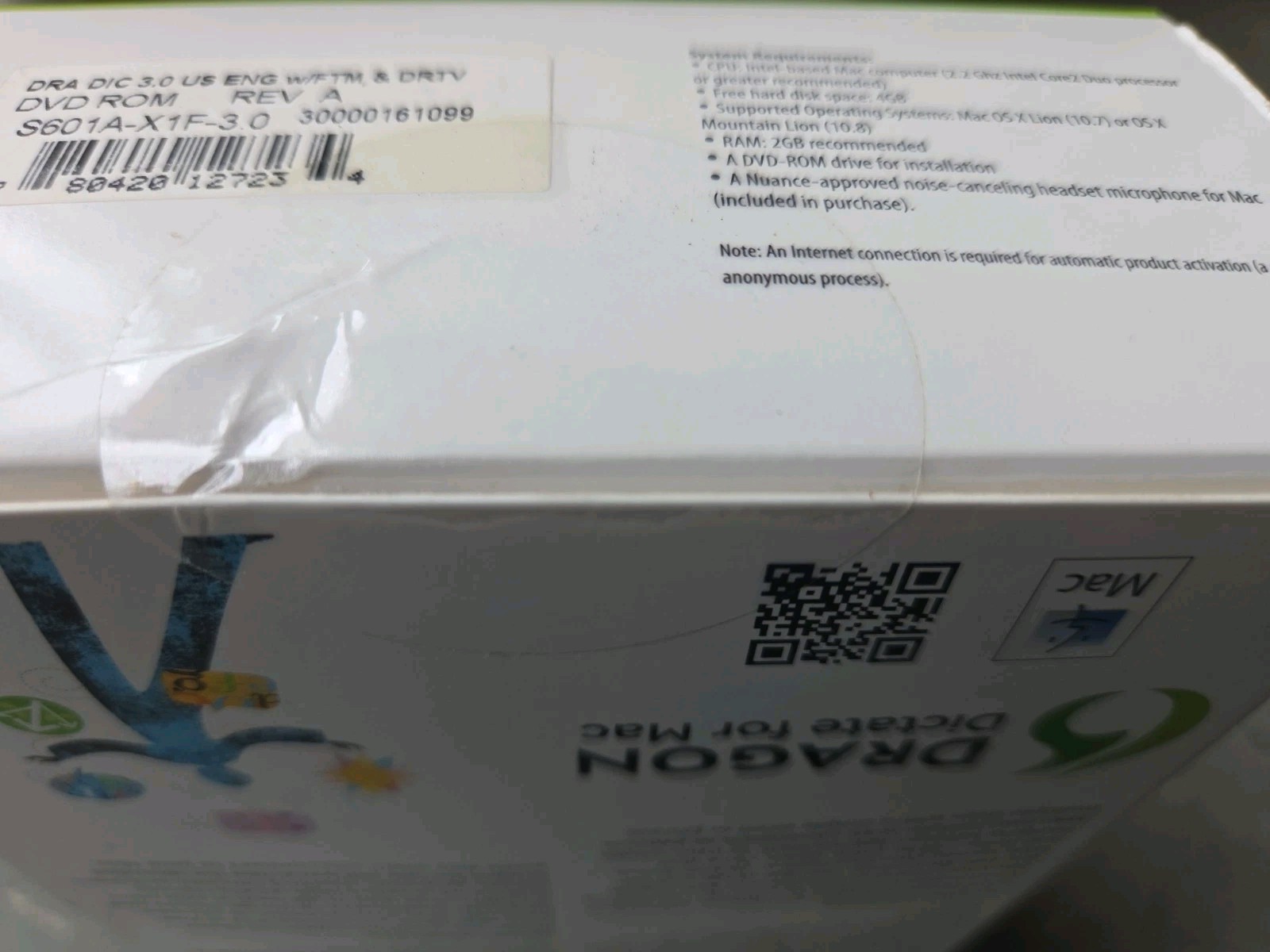 NIB Nuance Dragon Dictate for Mac Speech Recognition Software and Headset, V 3