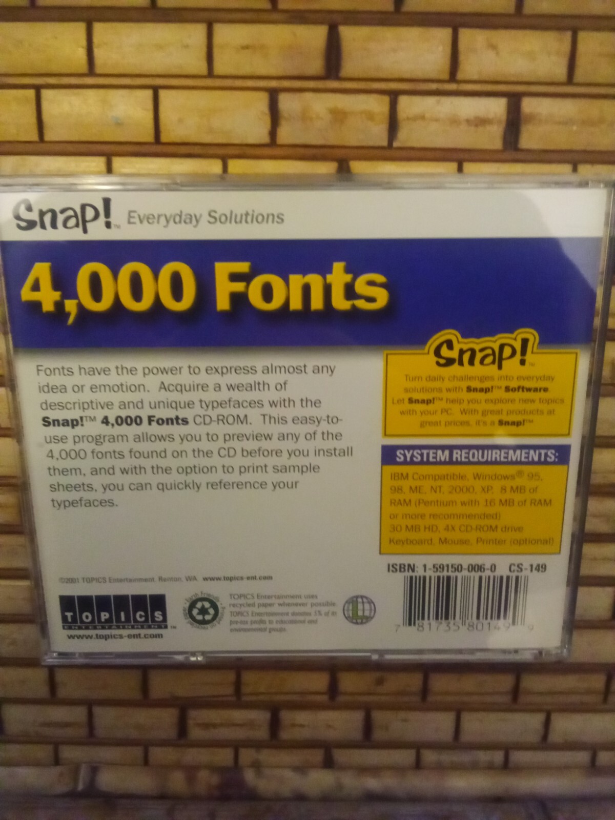 Snap! Everyday Solutions 4,000 4000 Fonts CD for Windows 95 / 98