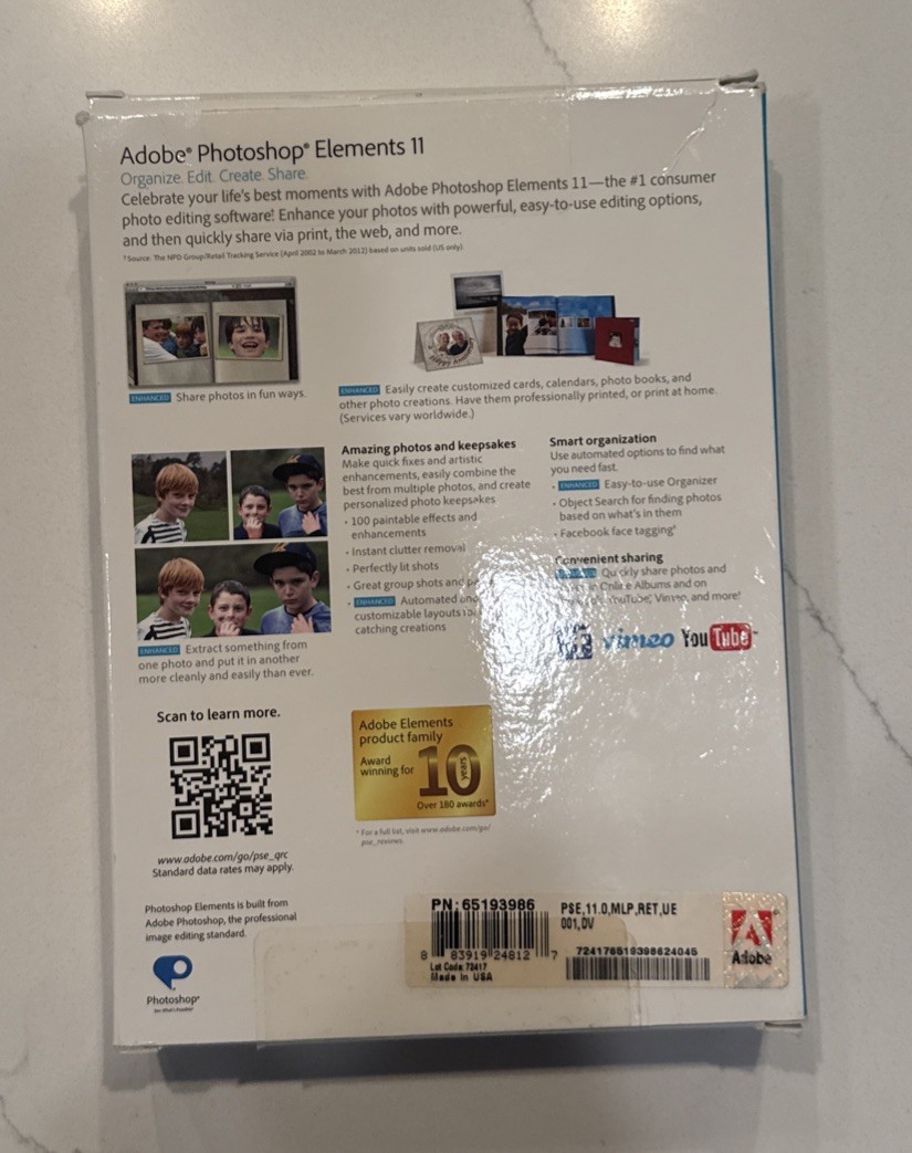 Adobe Photoshop Elements 11 Big Box Complete with Serial Number