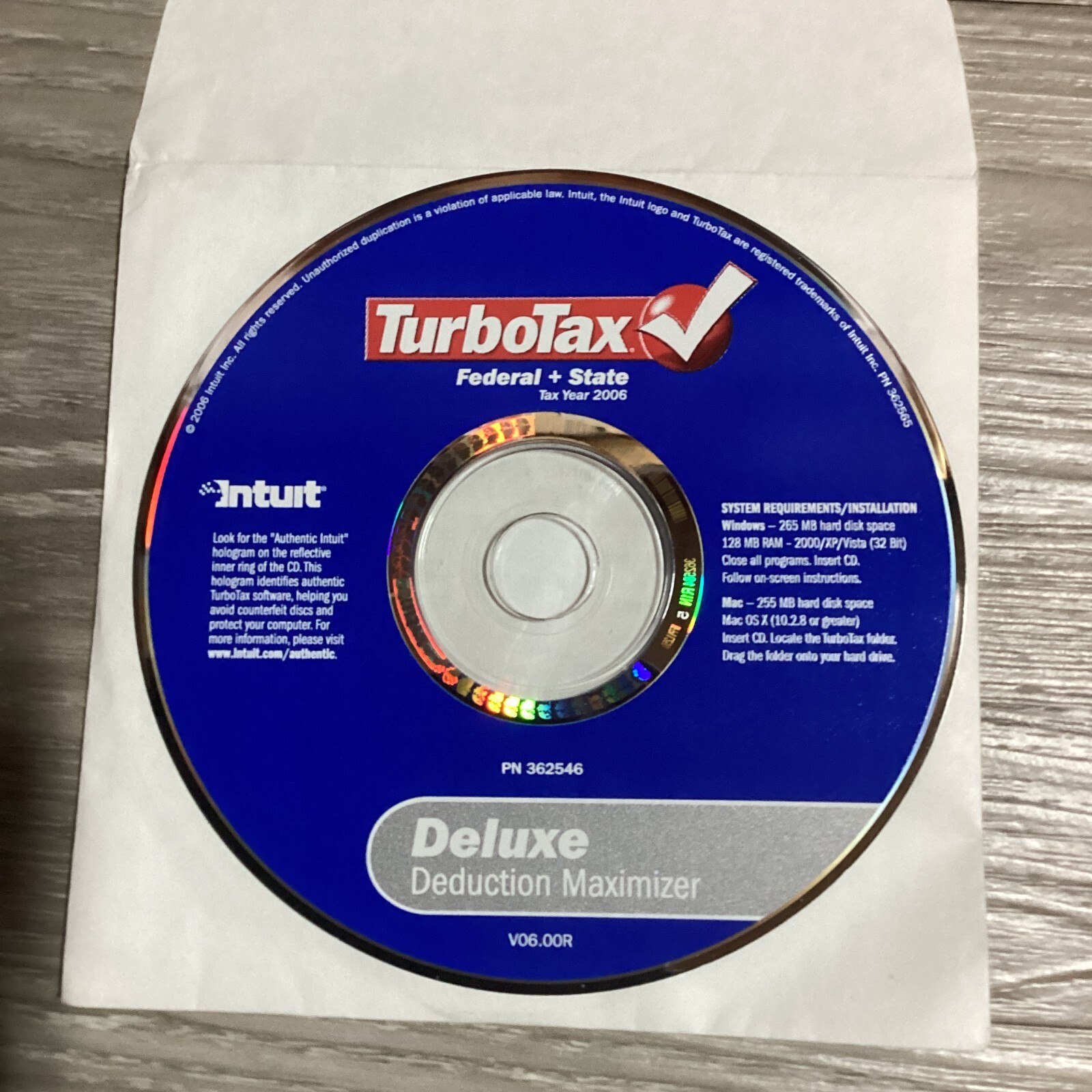2006 TurboTax Deluxe Federal + State CD Disc Only Deduction Maximizer Back Taxes