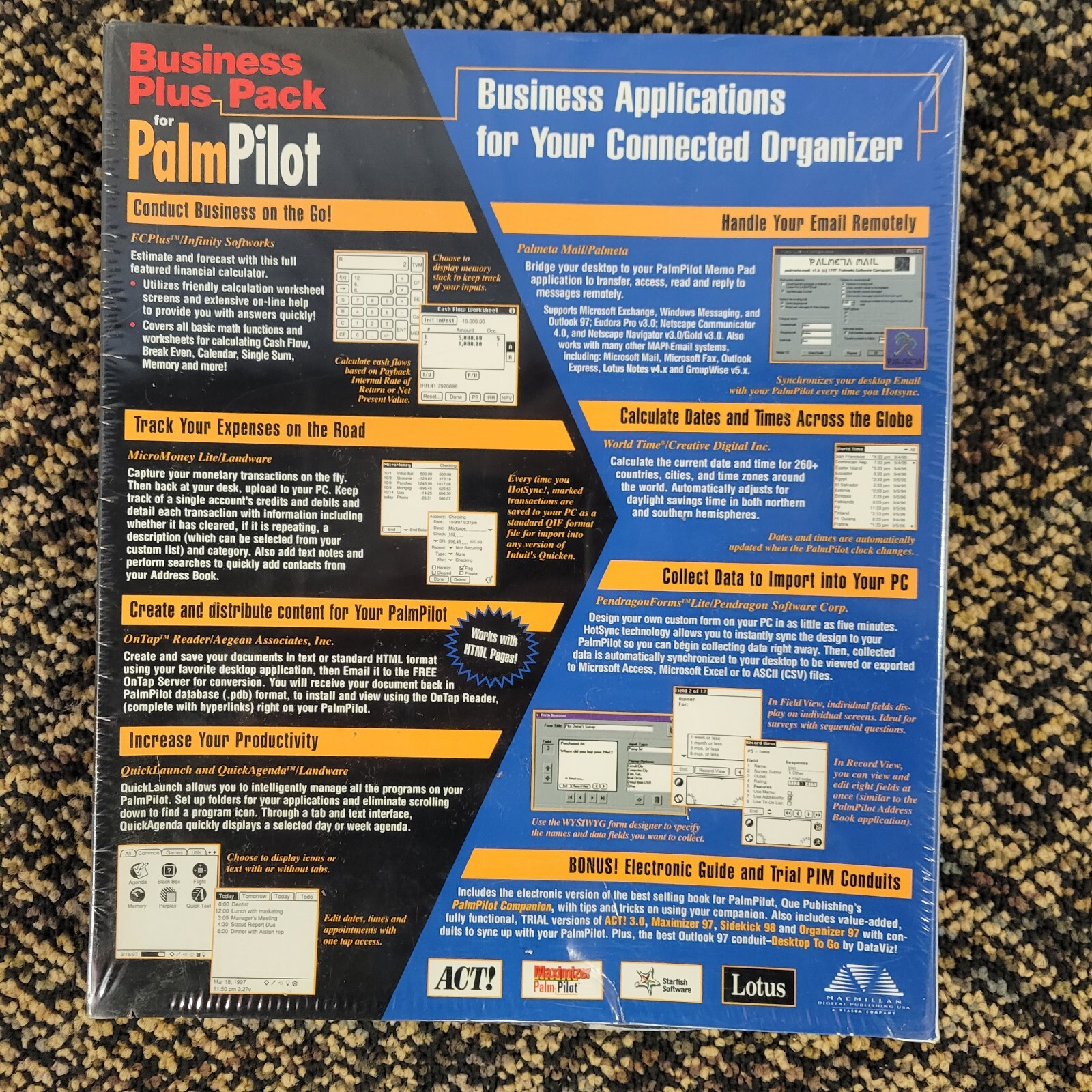 Vintage 1997 NEW SEALED Business Plus Pack for PalmPilot by McMillian Software