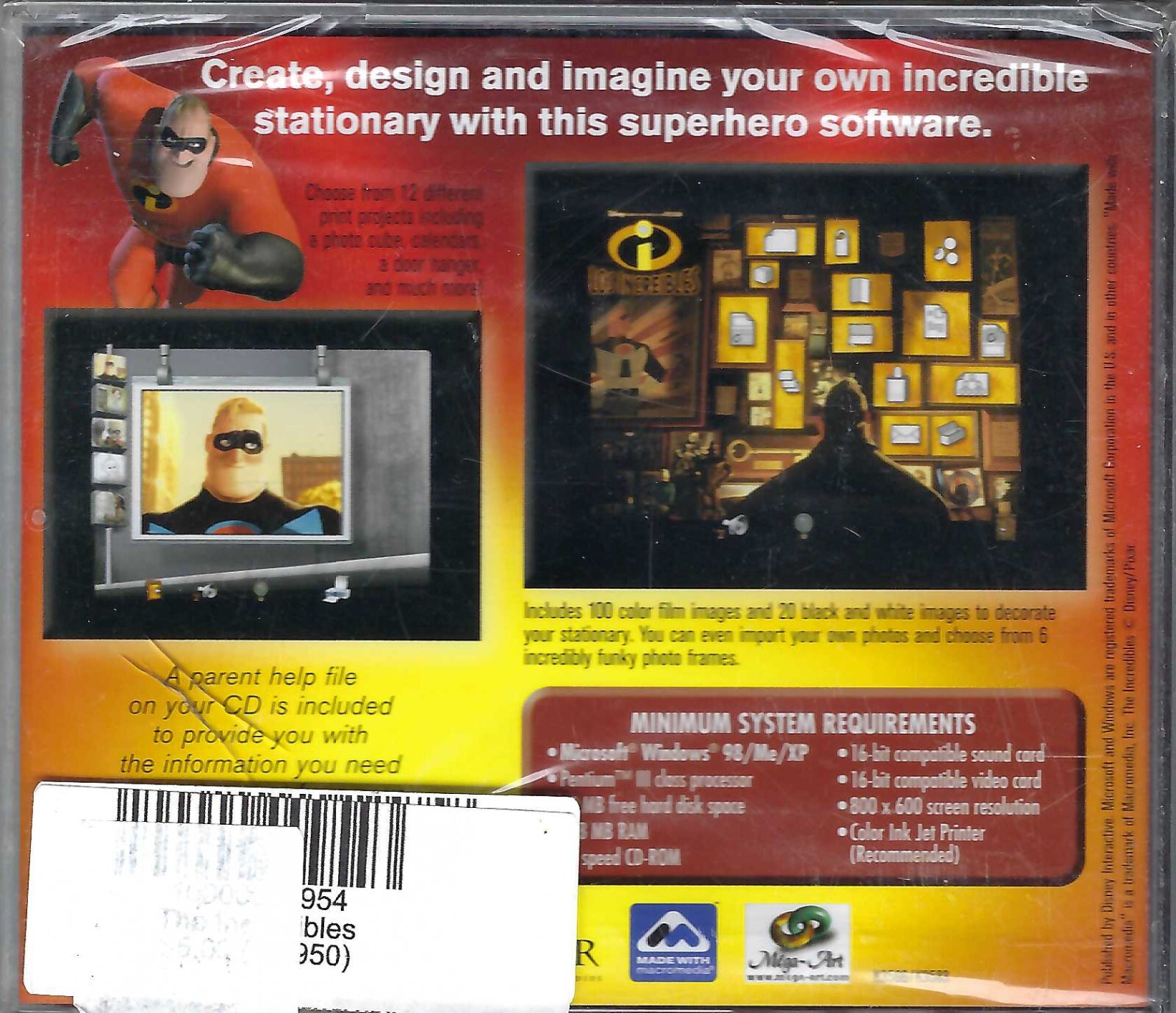 ITHistory SOFTWARE The INCREDIBLES Print Studio Disney Pixar IBM Win 98 Me XP