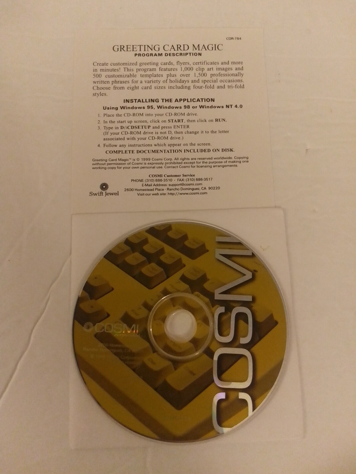 COSMI Greeting Card Magic CD-ROM For Windows 95 to XP CD-ROM In Paper Sleeve