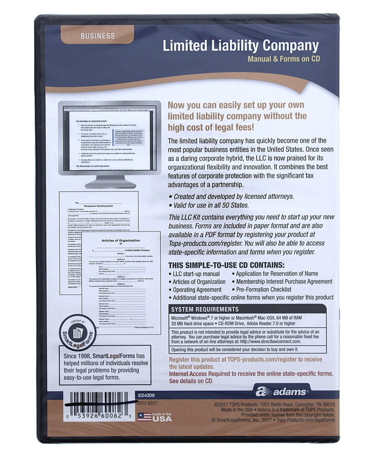 ADAMS LIMITED LIABILITY COMPANY Manuals & Forms Software (Business)