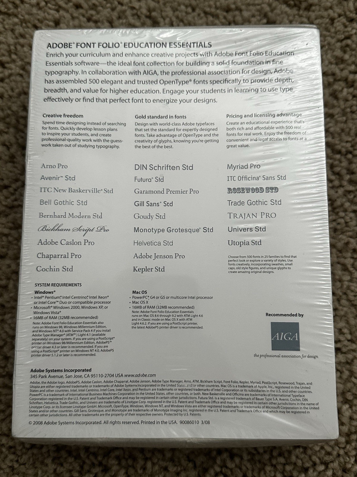 Unopened Adobe Font Folio Education Essentials For Windows / Mac OS Design Edu