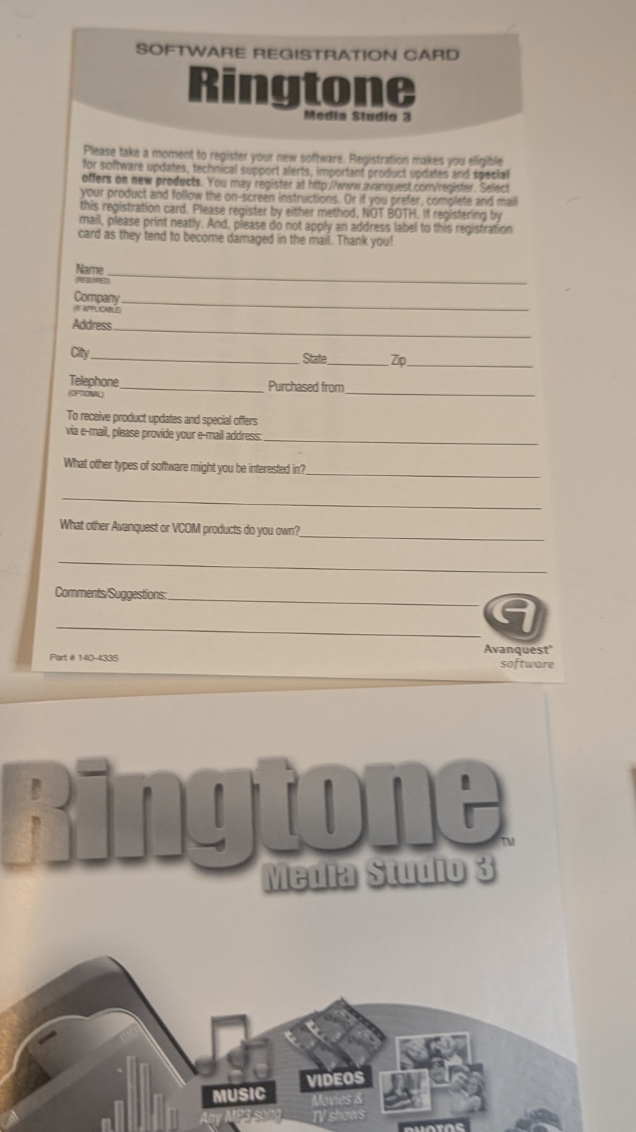 Avanquest Ringtone Media Studio 3 PC Software Create Ringtones Photos Videos Gam