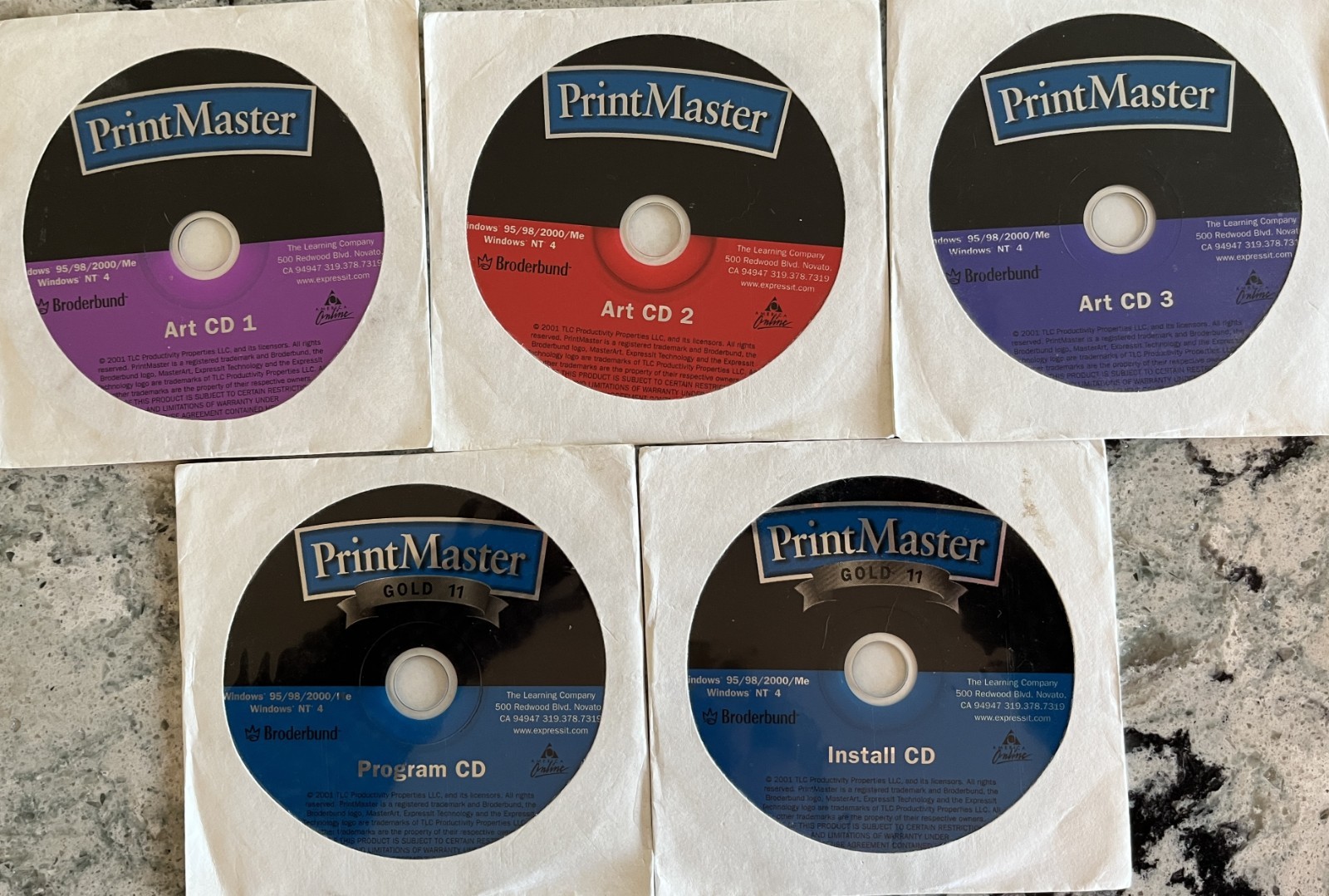 Print Master Gold 11 – 5 CD-ROMS for windows 95 92 2000 me XP NT 4