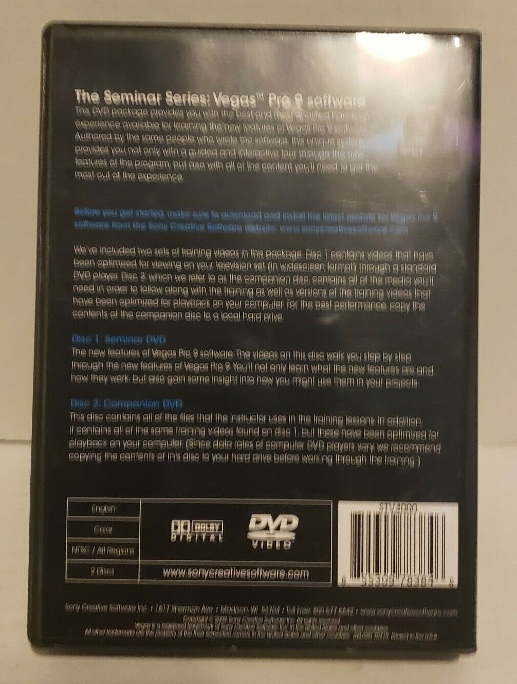 SONY, The Seminar Series, Professional Training for Vegas Pro 9 Software Dvd