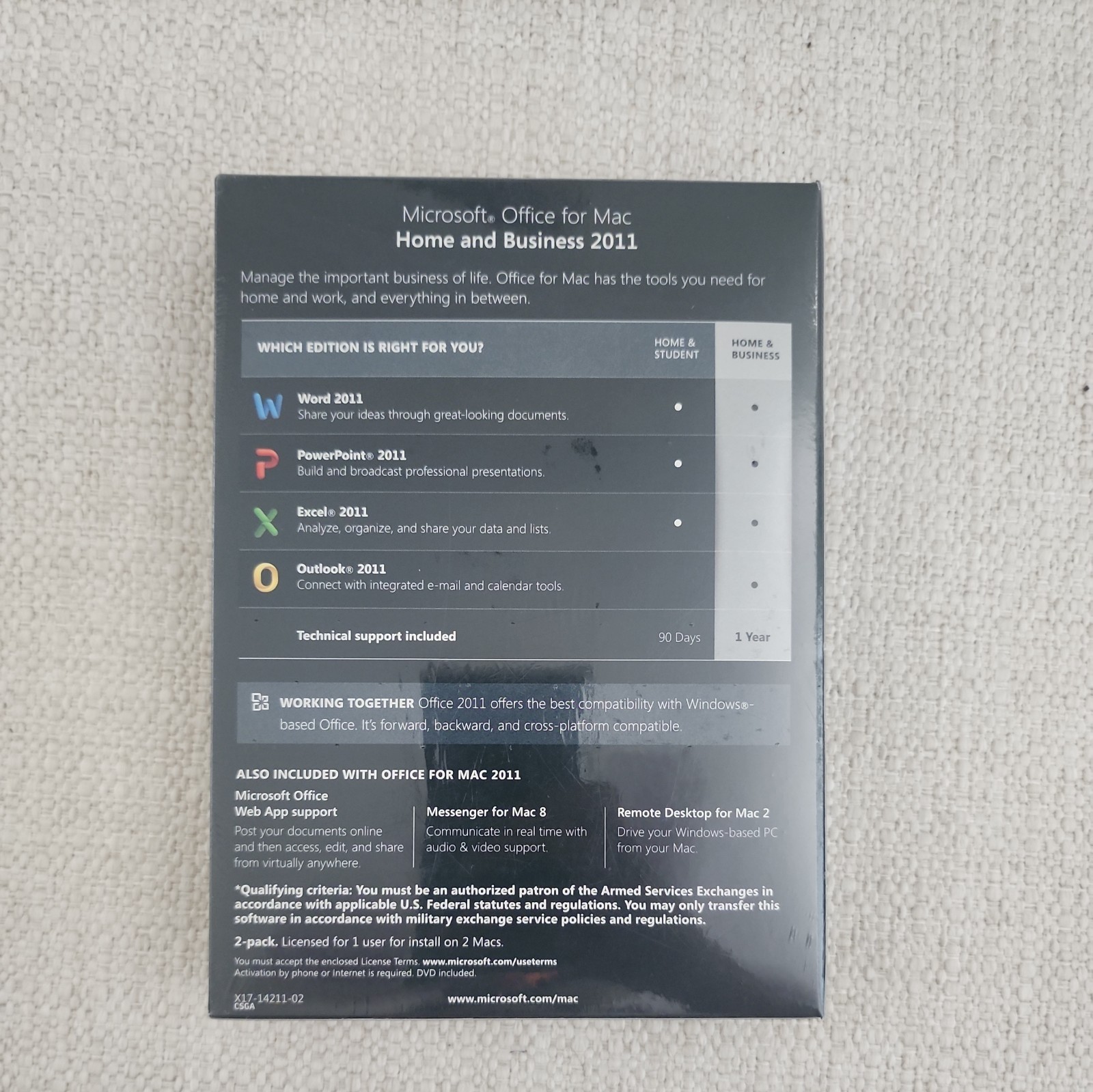 MS Microsoft Office MAC2011 Home And Business NEW and SEALED!