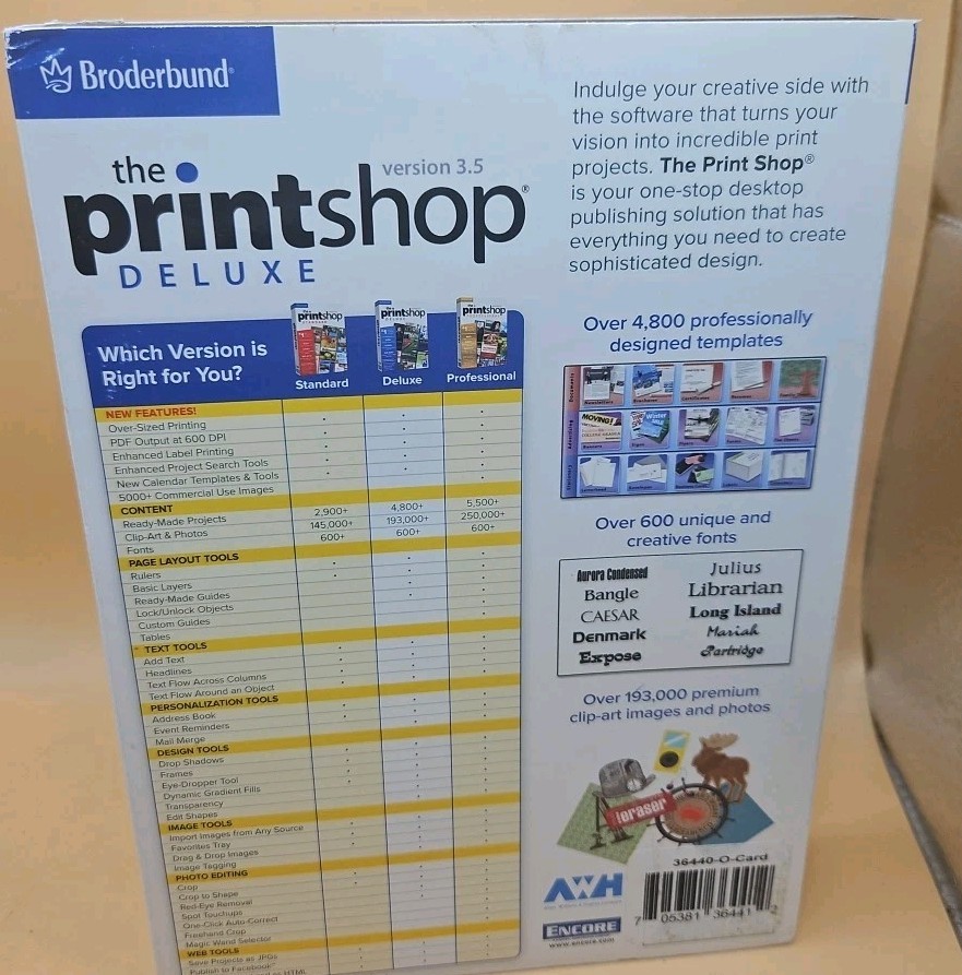 Borderbund Encore The Print Shop Version 3.5 Deluxe for Windows PC