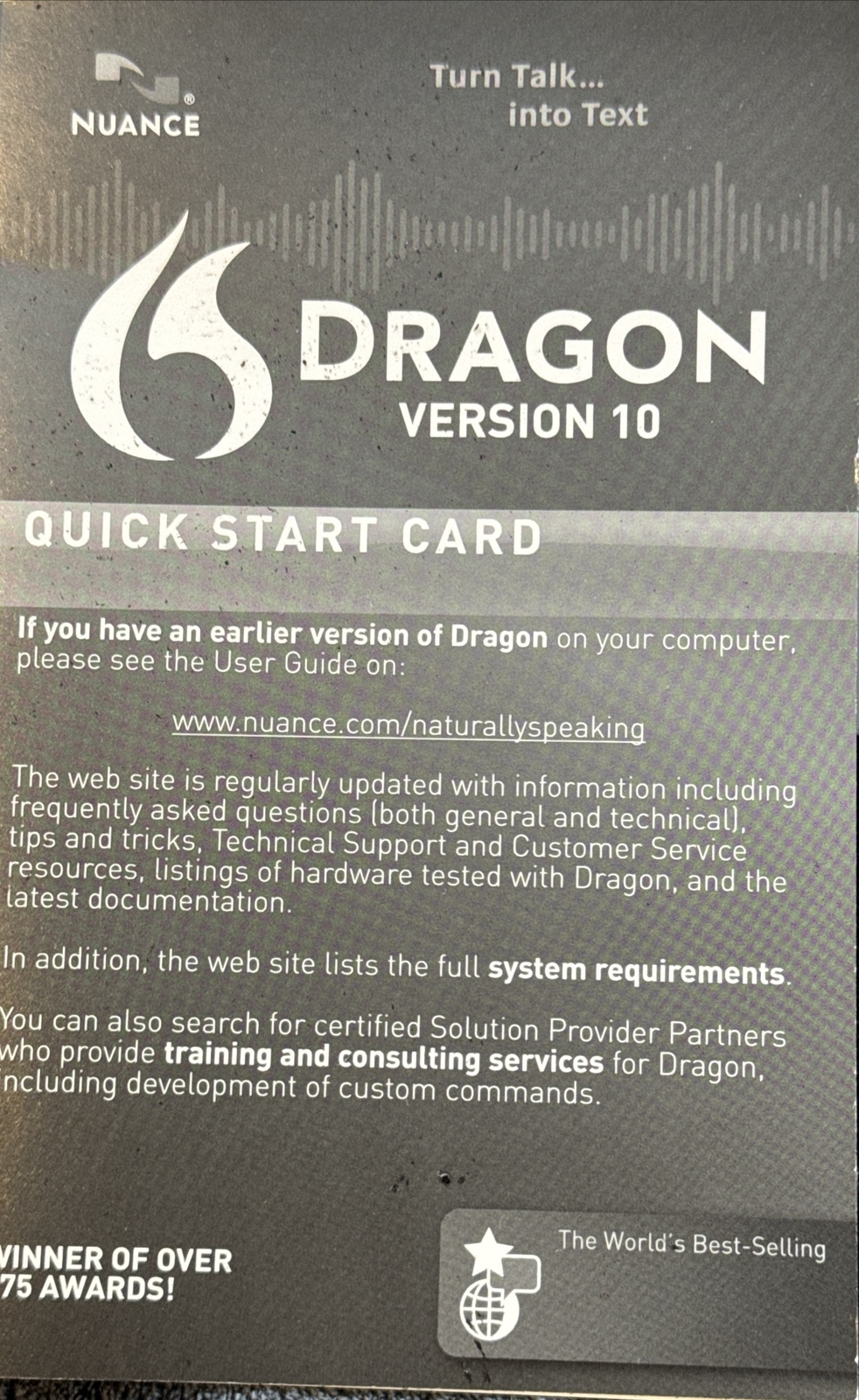 Nuance Dragon Naturally Speaking Standard Edition 10 Speech Recognition Software