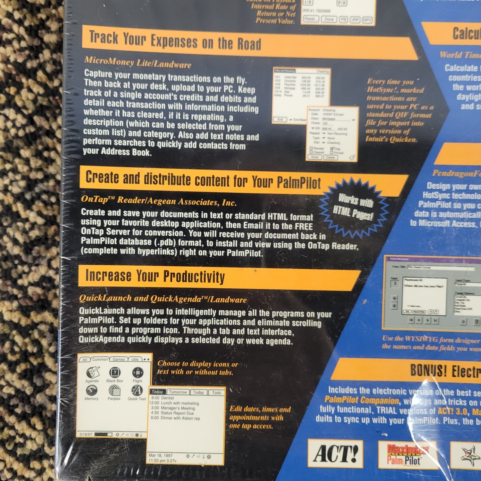 Vintage 1997 NEW SEALED Business Plus Pack for PalmPilot by McMillian Software