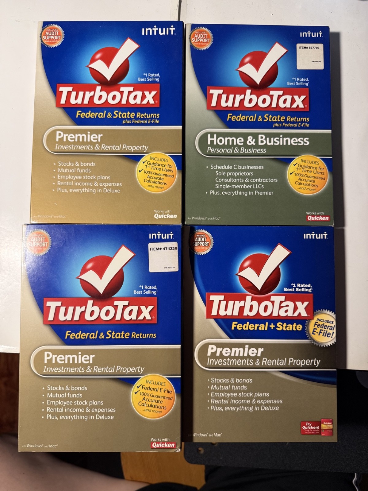 Intuit TURBO TAX 2008, 2009, 2010 2012 Premier, Home & Business disks, great