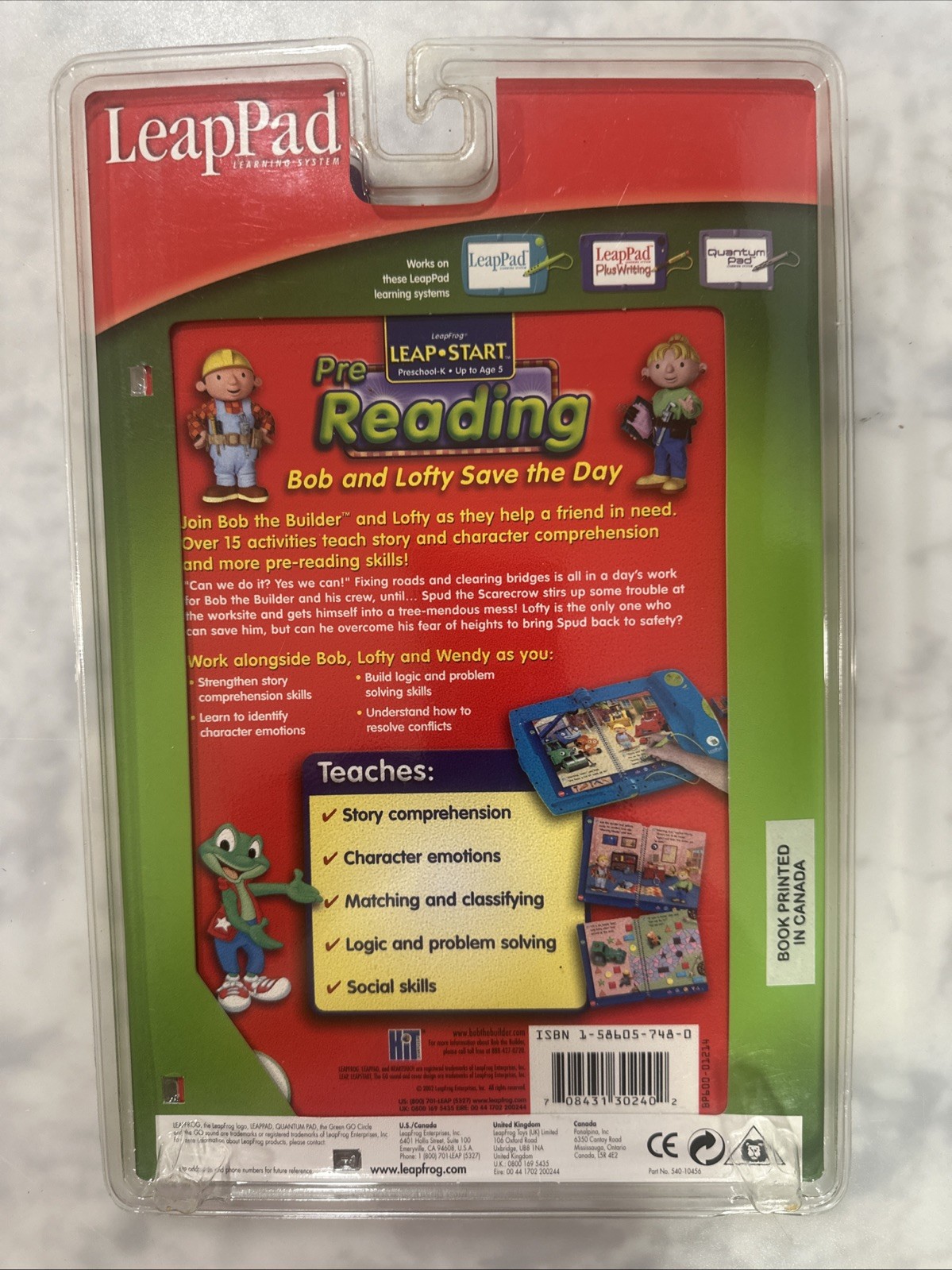 LeapFrog LeapStar Prereading: Bob and Lofty Save the Day K-age 5 book& cartridge