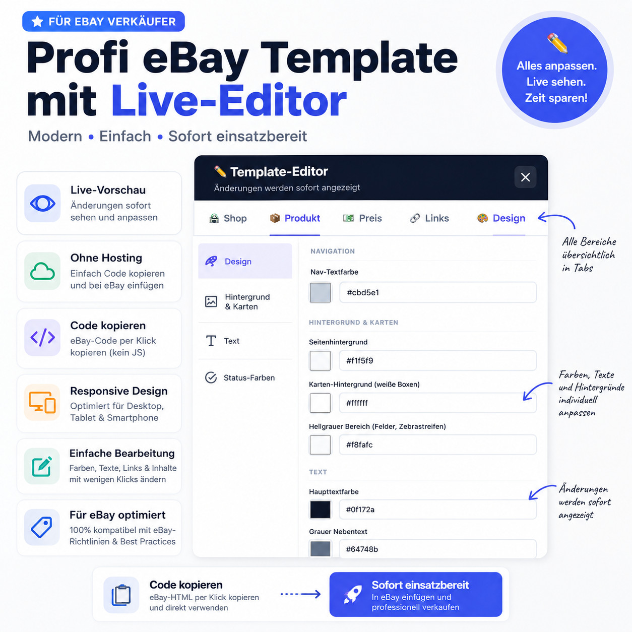 eBay Template 2026 Dark Luxury HTML Template Responsive Auction Template + Editor