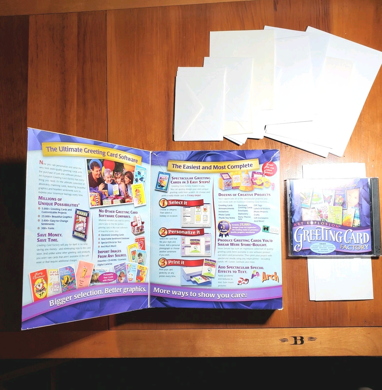 Art Explosion Greeting Card Factory Deluxe 2 Disc Inkjet Cards Envelopes Manual