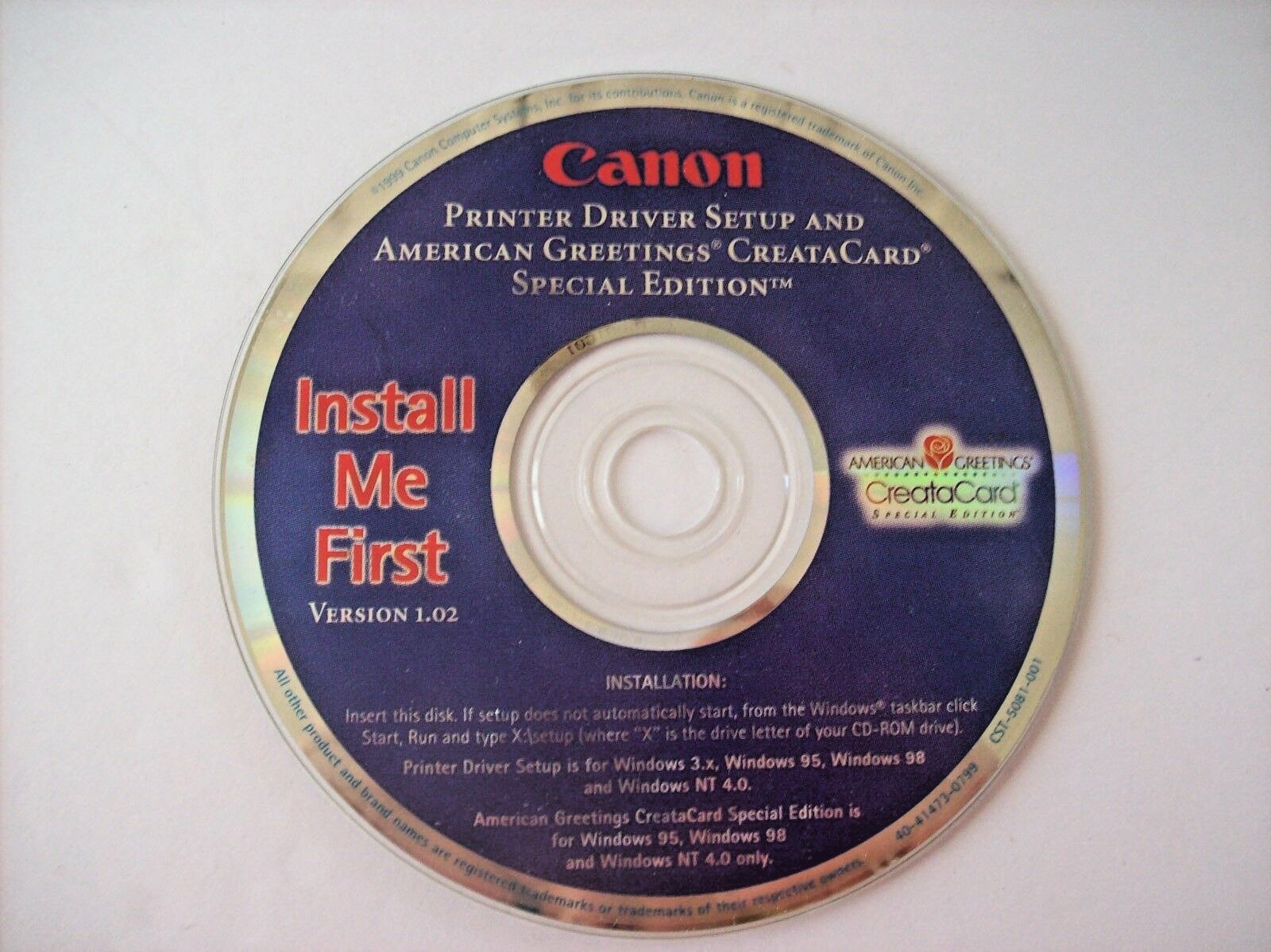 Canon Printer Driver Setup and American Greetings Creatacard Special Edition