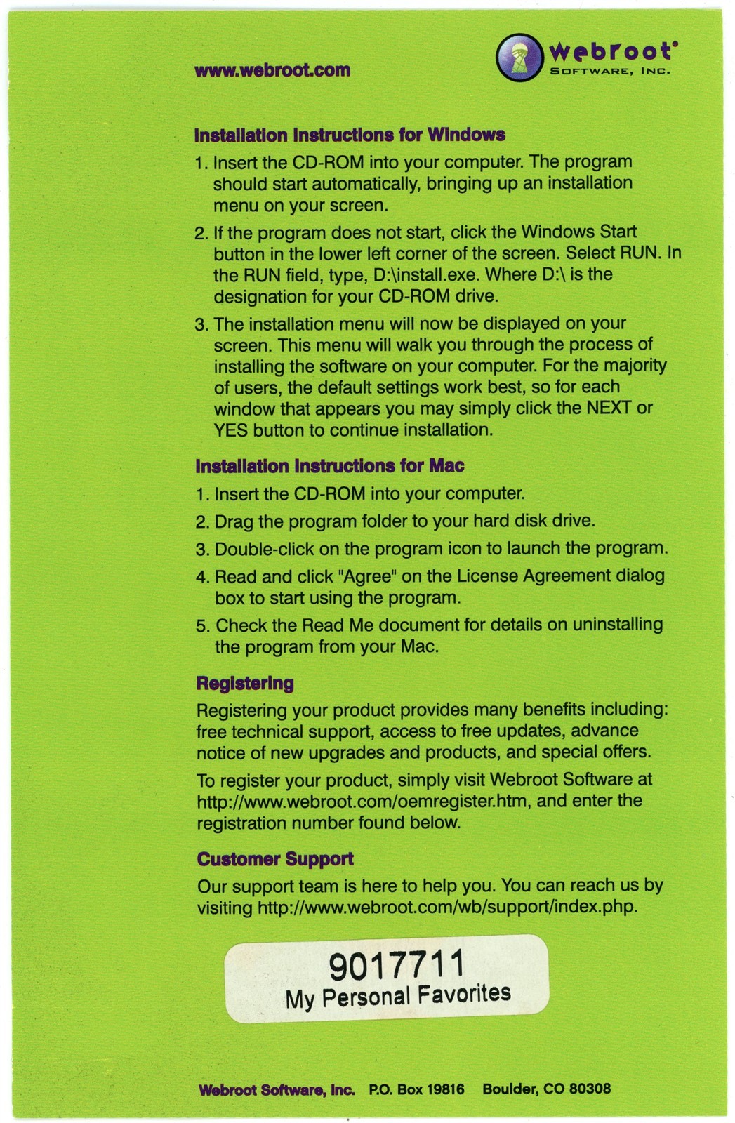 Webroot My Personal Favorites (PC, 2002)