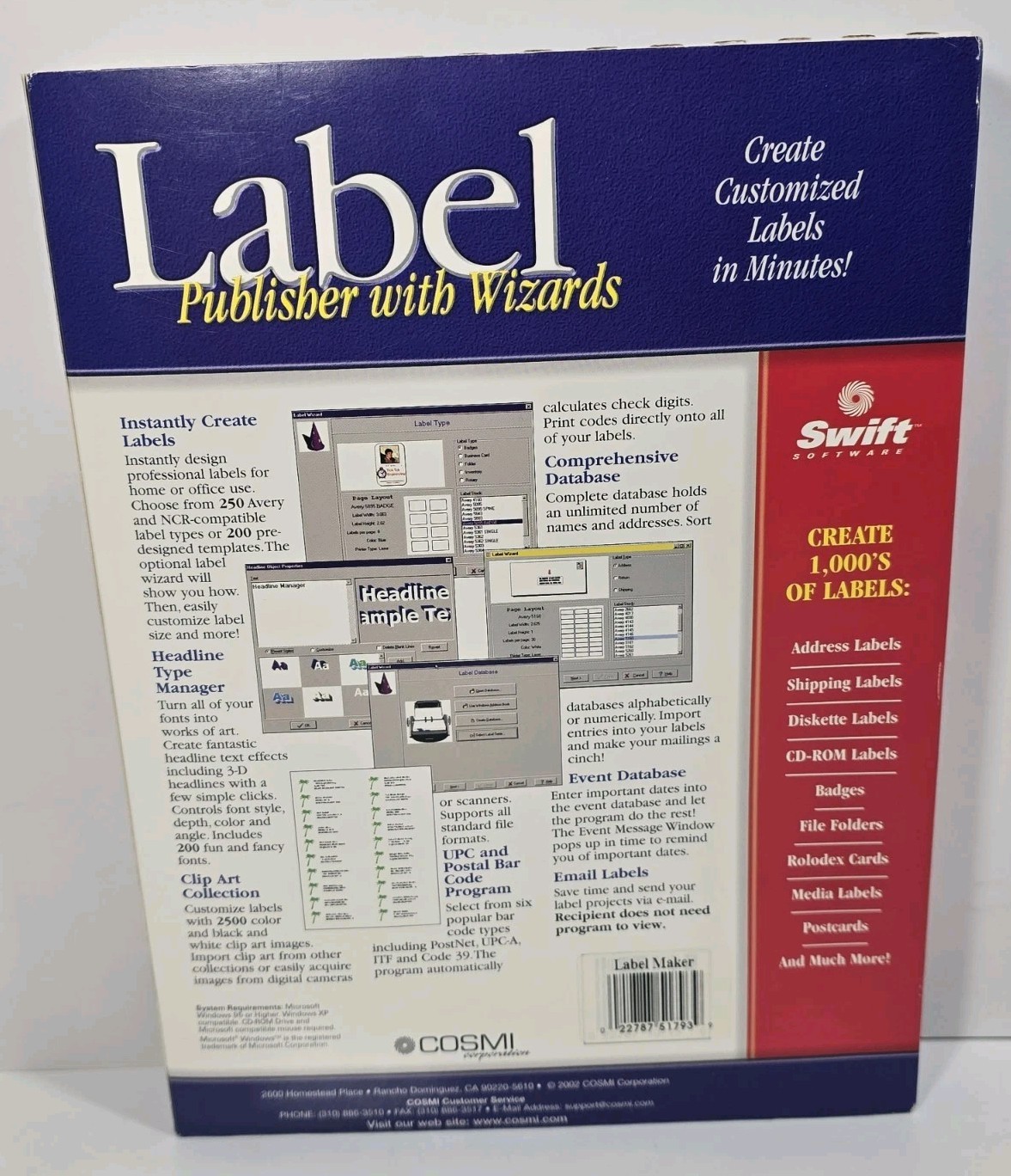 COSMI Label Publisher with Wizards PC CD ROM Windows 95 or higher XP Kodak