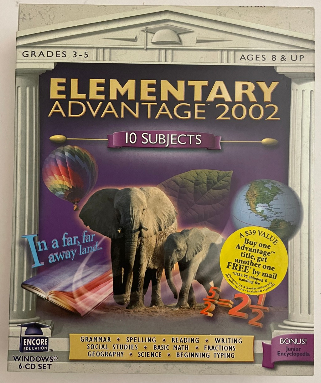 Elementary Advantage 2002 Windows 10 Subjects Grades 3-5 PC 6-CD Box Set Age 8+