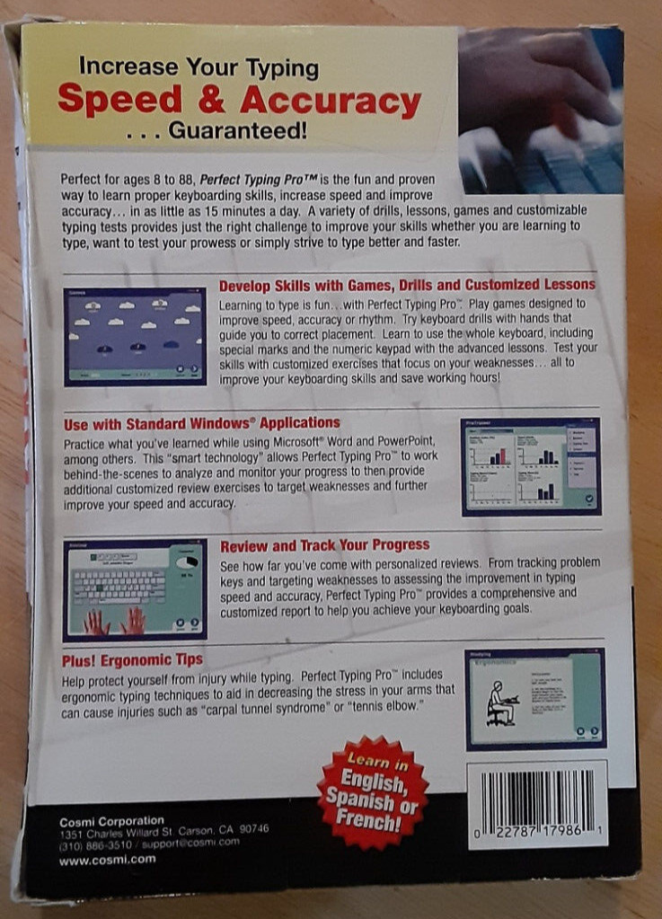 Perfect Typing Pro : Cosmi : Windows 98 SE/ME/2000/XP Software Sealed 2005