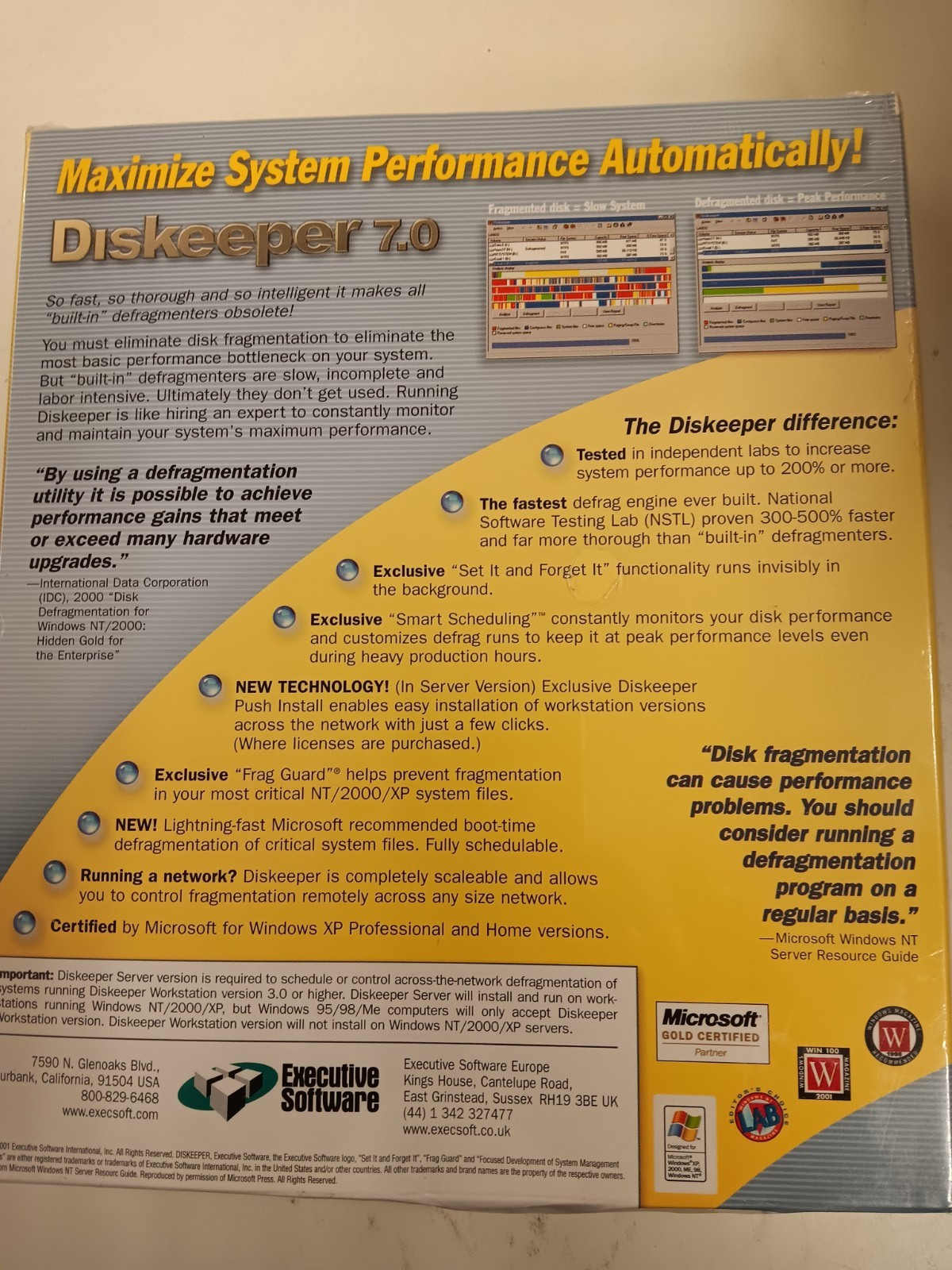 Executive Software Diskeeper 7.0 10 license pack FACTORY SHRINK-WRAPPED