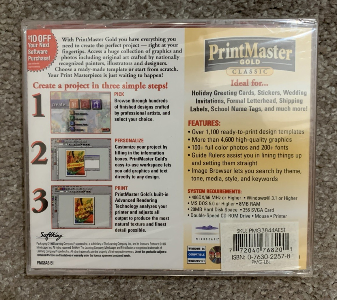 Printmaster Gold Classic PC Version Windows (PC CD-ROM, 1998) Brand New, Sealed