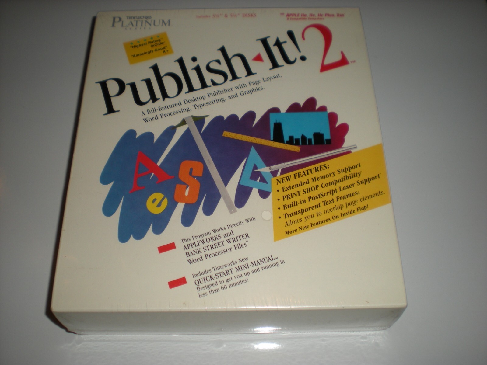 Timeworks Publish-It! 2 desktop publishing for Apple 2c, 2GS, 2e. New. Old stock