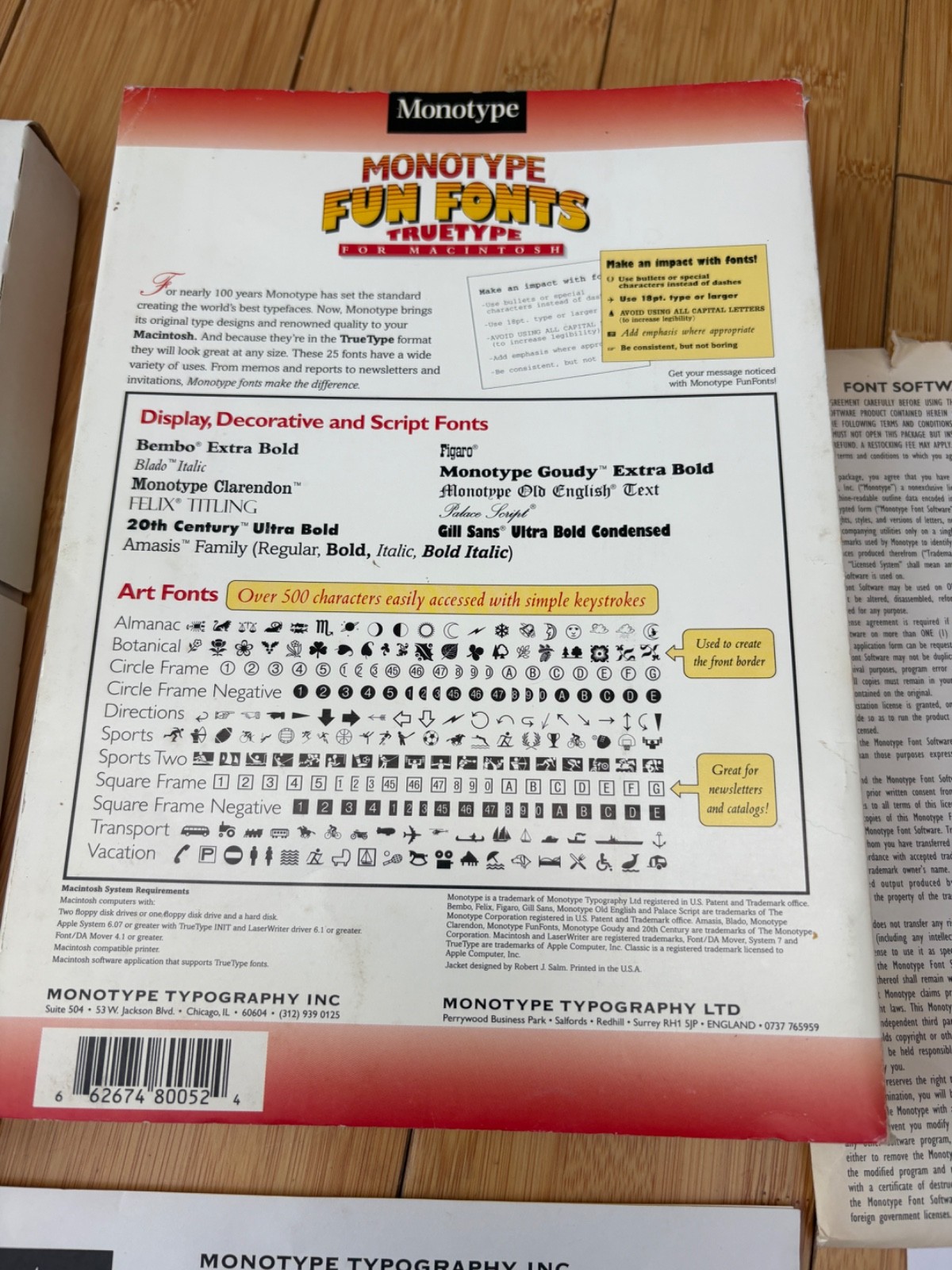 MONOTYPE FUN FONTS TRUETYPE FOR MACINTOSH APPLE SYSTEM 7 COMPATIBLE IN BOX