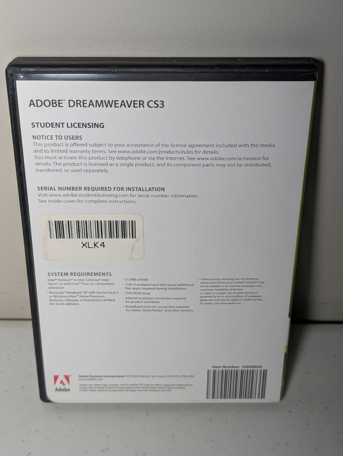Vintage ADOBE DREAMWEAVER CS3 Student edition with product key