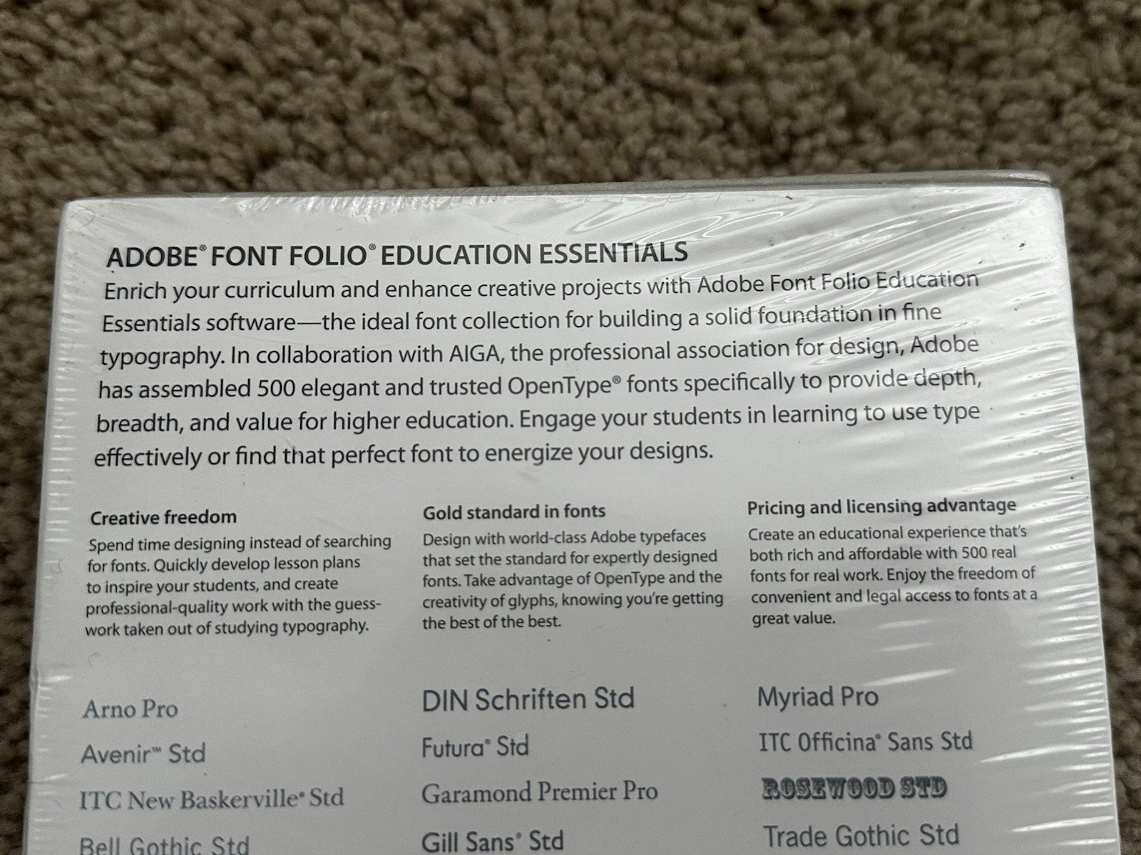 Unopened Adobe Font Folio Education Essentials For Windows / Mac OS Design Edu