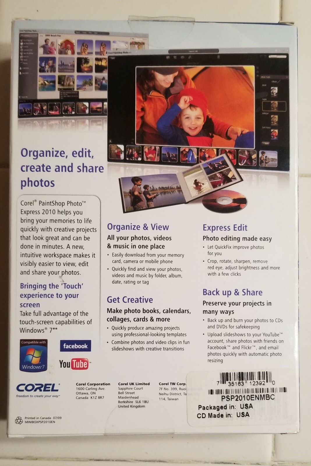 Corel PaintShop Photo Express 2010 Software For Microsoft Windows XP, Windows 7