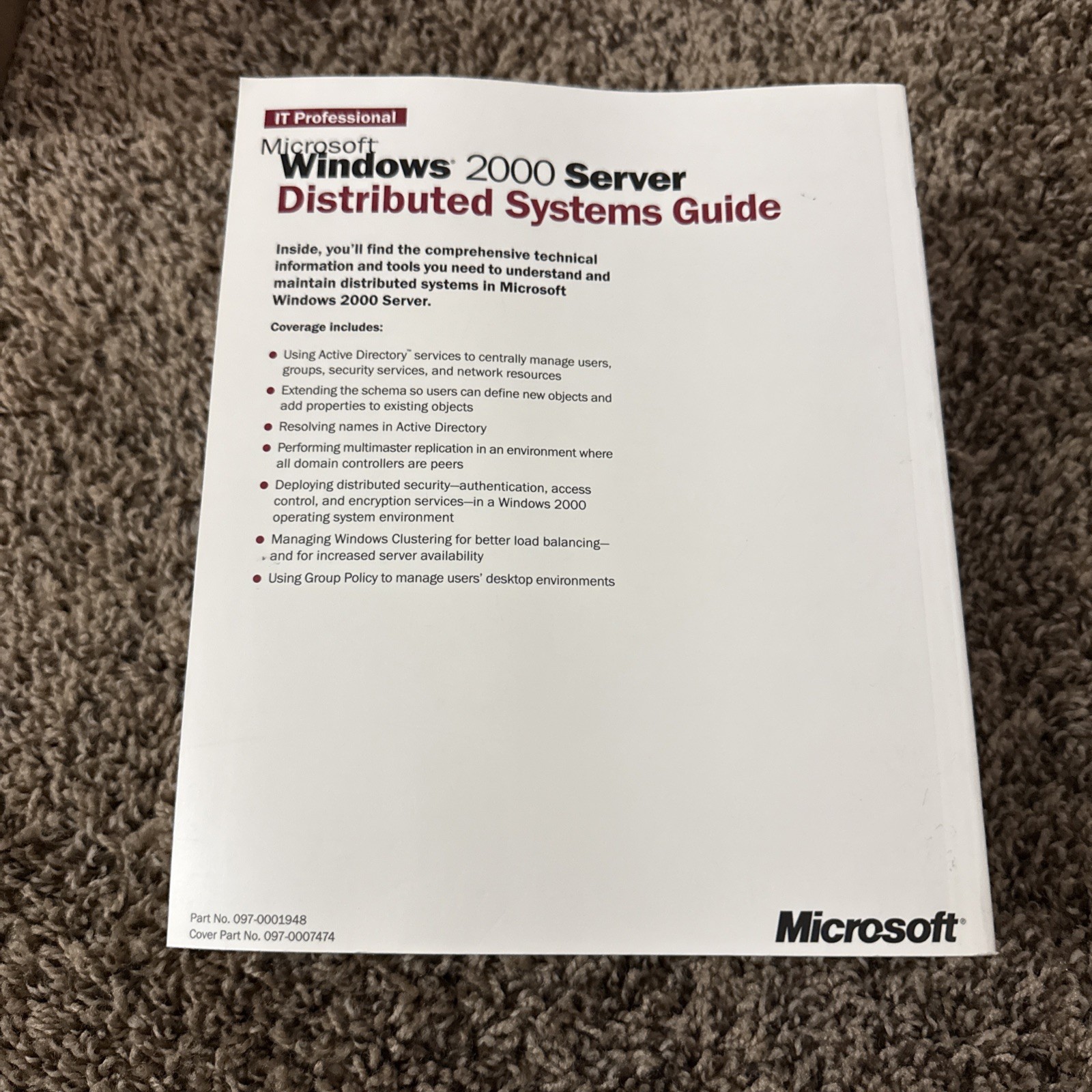 Microsoft Windows 2000 Server Distributed Systems Guide IT Professional P/B