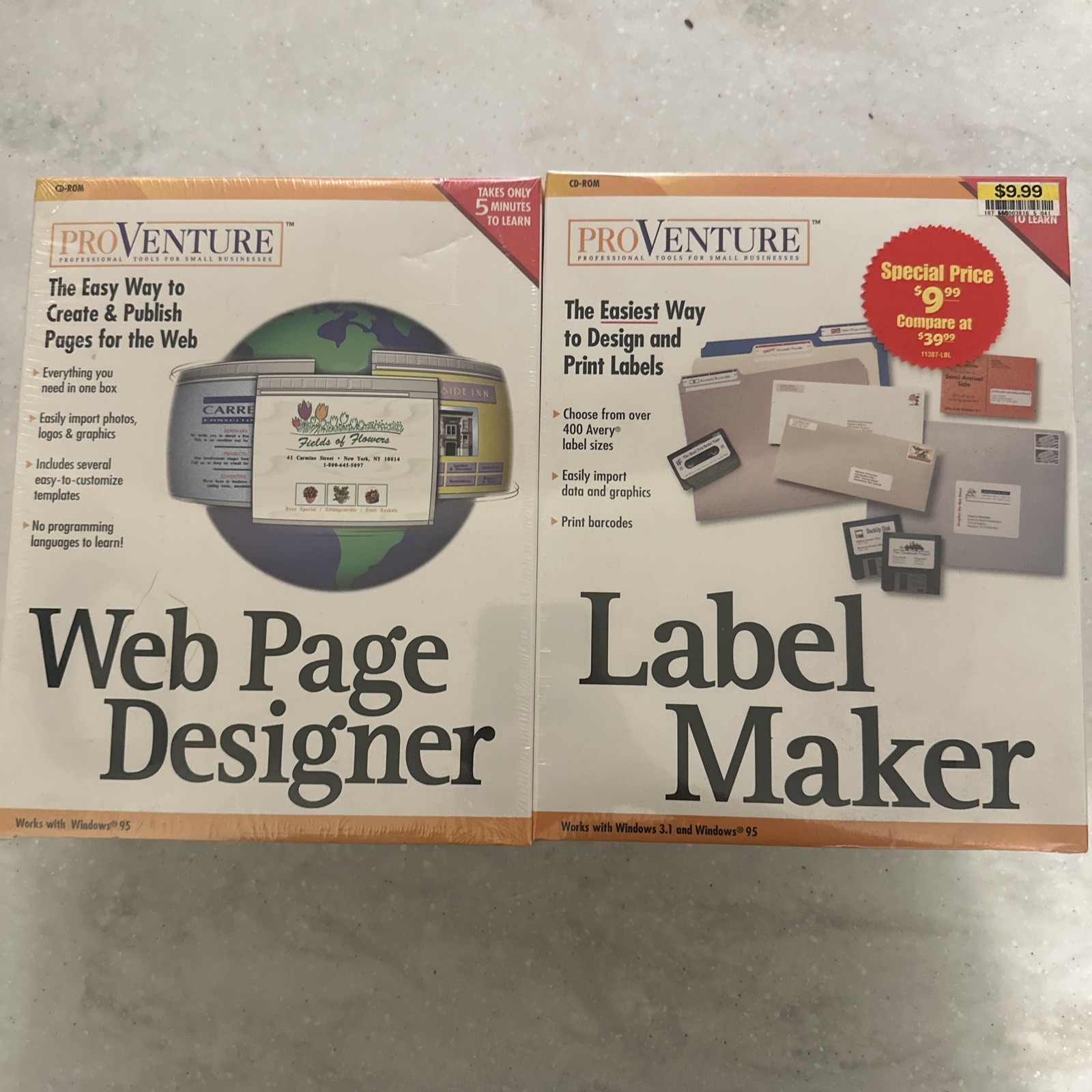 Lot of 4 Pro Venture PC Software Big Box Windows 95 CD-ROM Sealed Mint Unused