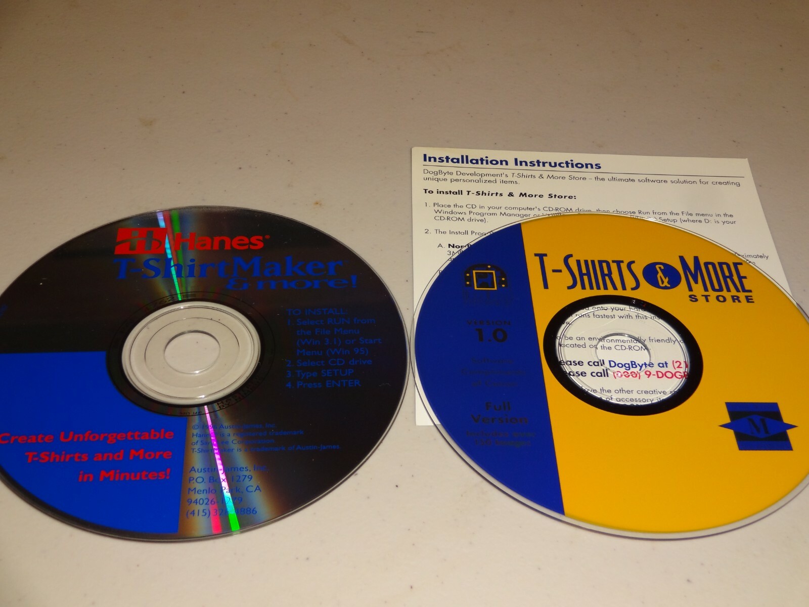 PC CD-Rom Lot of 2 T-Shirts & More Software Hanes DogByte WIN95