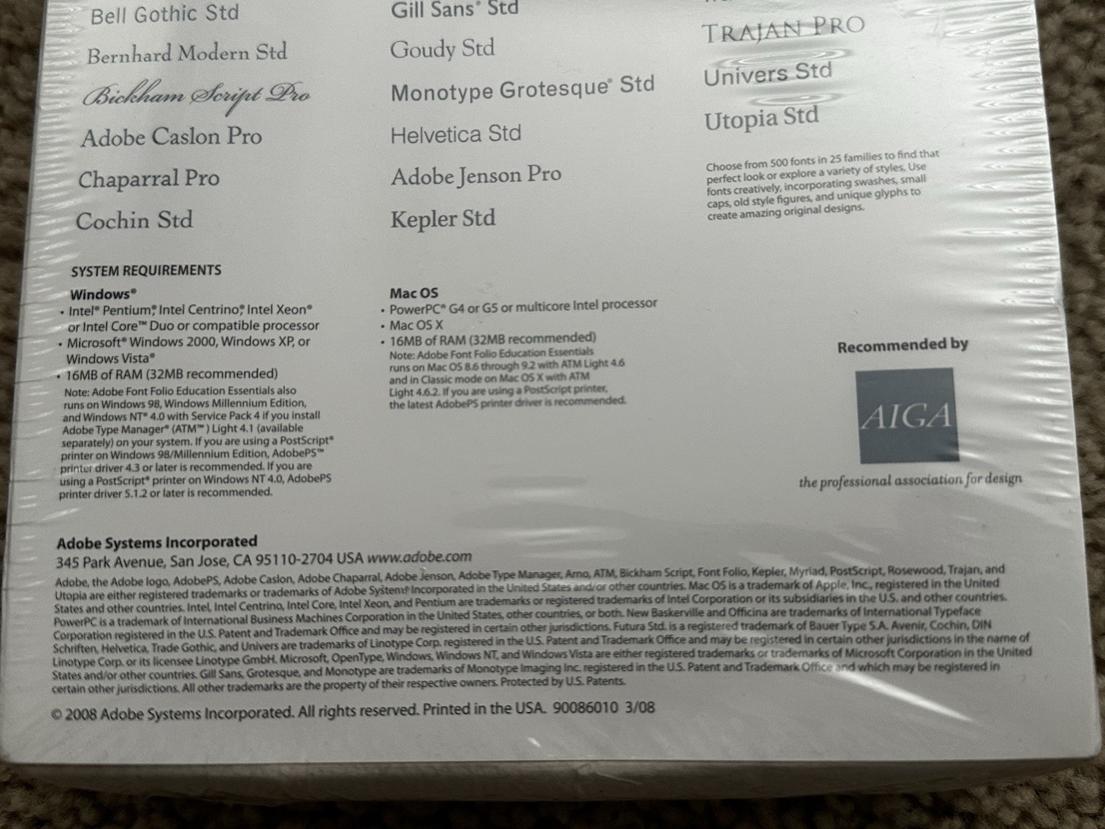 Unopened Adobe Font Folio Education Essentials For Windows / Mac OS Design Edu