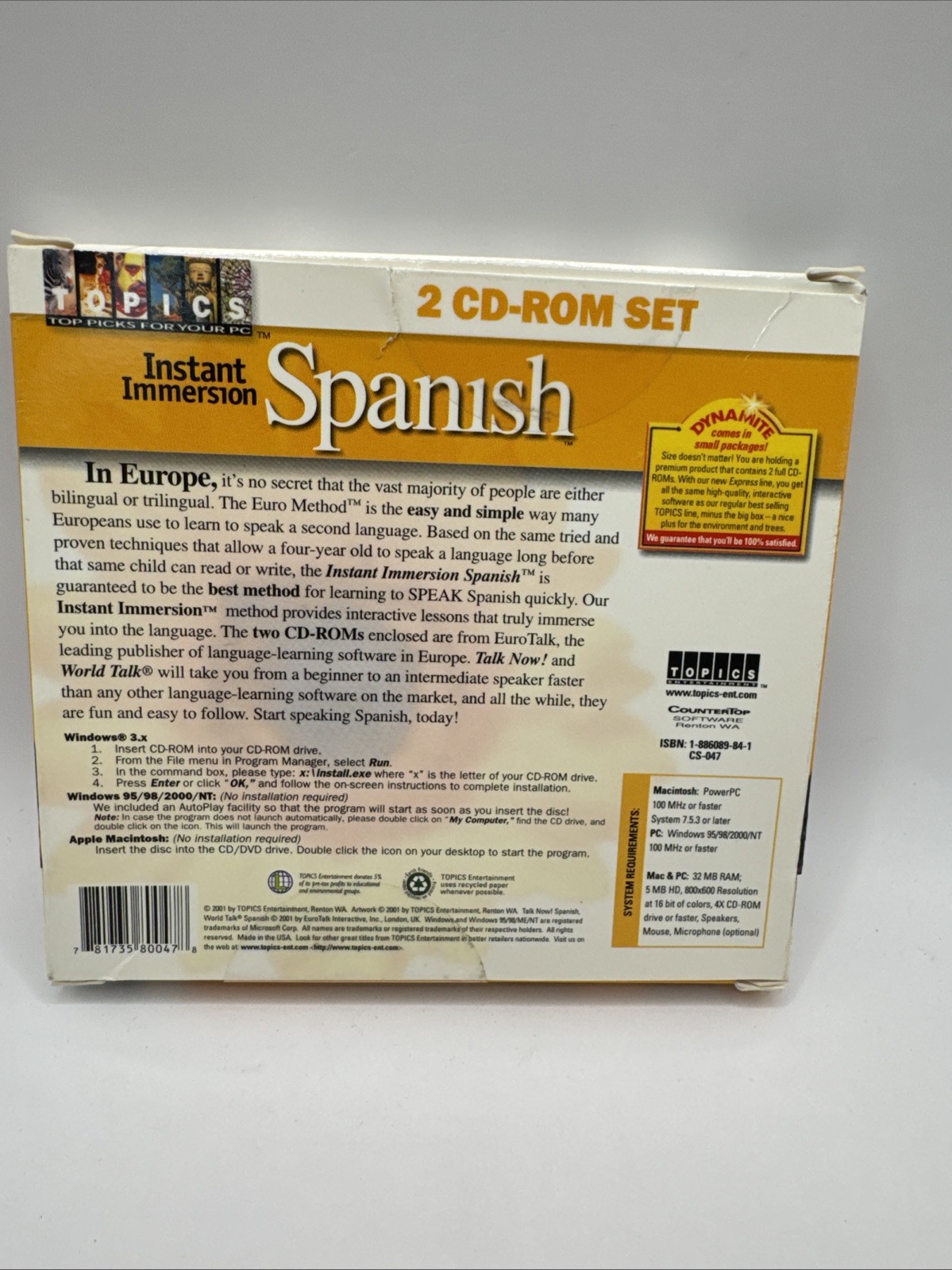 Instant Immersion Spanish, 2 CD Rom Set,Dual Platform PC & Mac