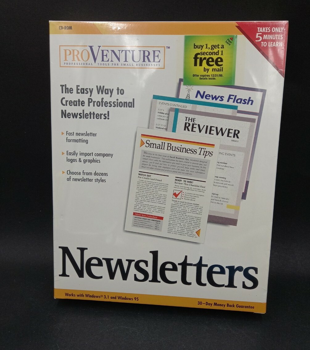 PROVENTURE NEWSLETTERS (1998) New Sealed Quick Learn CD-ROM Windows 3.1 or 95
