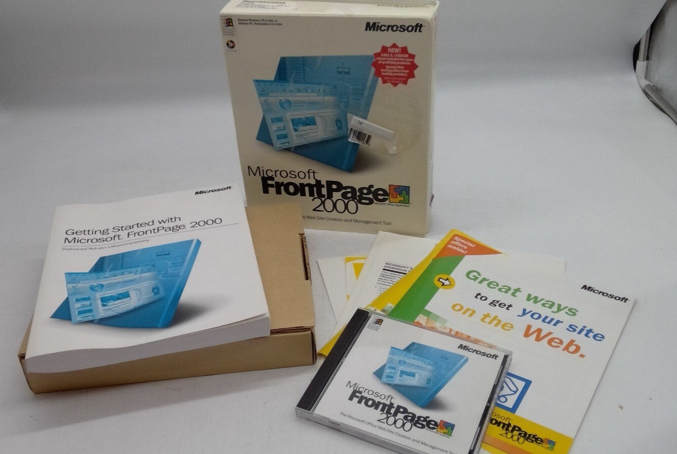 Vtg Microsoft Office Front Page 2000 in Original Retail Big Box COMPLETE w/Key