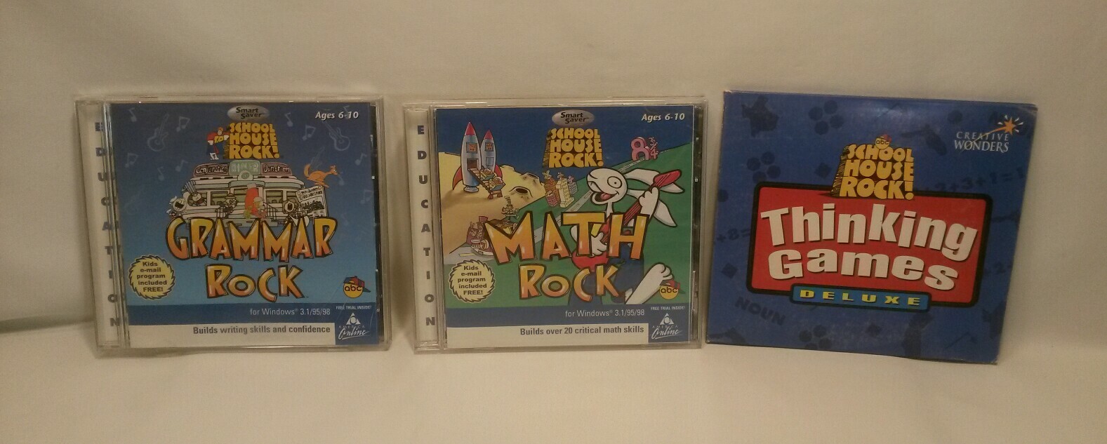☆ LOT 3 SCHOOL HOUSE ROCK THINKING GAMES/ GRAMMAR ROCK/ MATH ROCK F/S