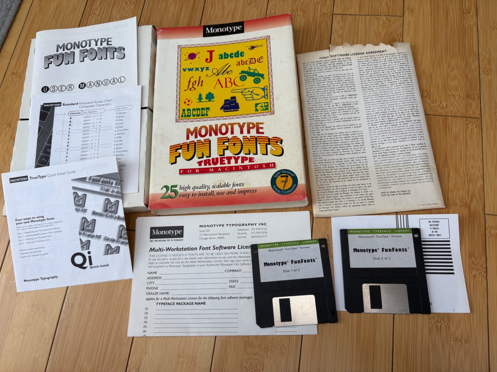 MONOTYPE FUN FONTS TRUETYPE FOR MACINTOSH APPLE SYSTEM 7 COMPATIBLE IN BOX