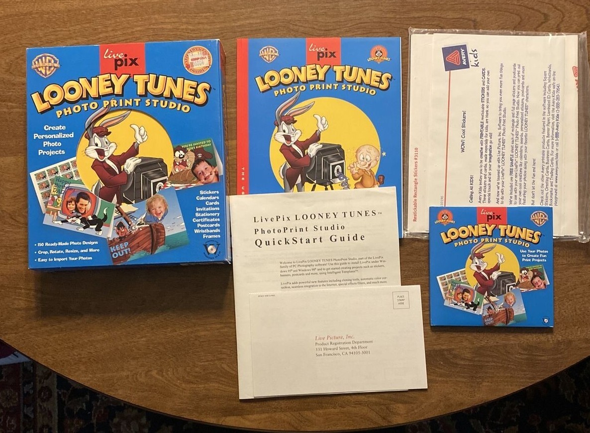 Vtg Looney Tunes Photo Print Studio 1998 PC Computer Software Warner Bros VG B15