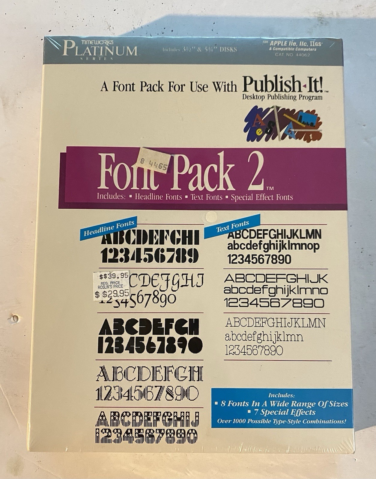 Vintage FONT PACK 2 (Publish-It!) FACTORY SEALED APPLE IIe/c/gs 1988 Timeworks
