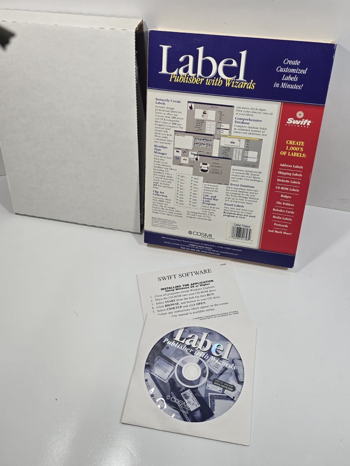 COSMI Label Publisher with Wizards PC CD ROM Windows 95 or higher XP Kodak