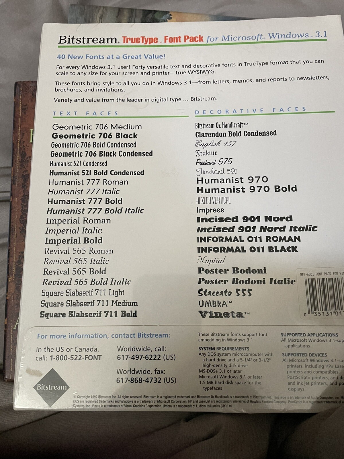 Windows Bitstream True Type Font Pack Microsoft windows 3.1 Software 1992 NIB